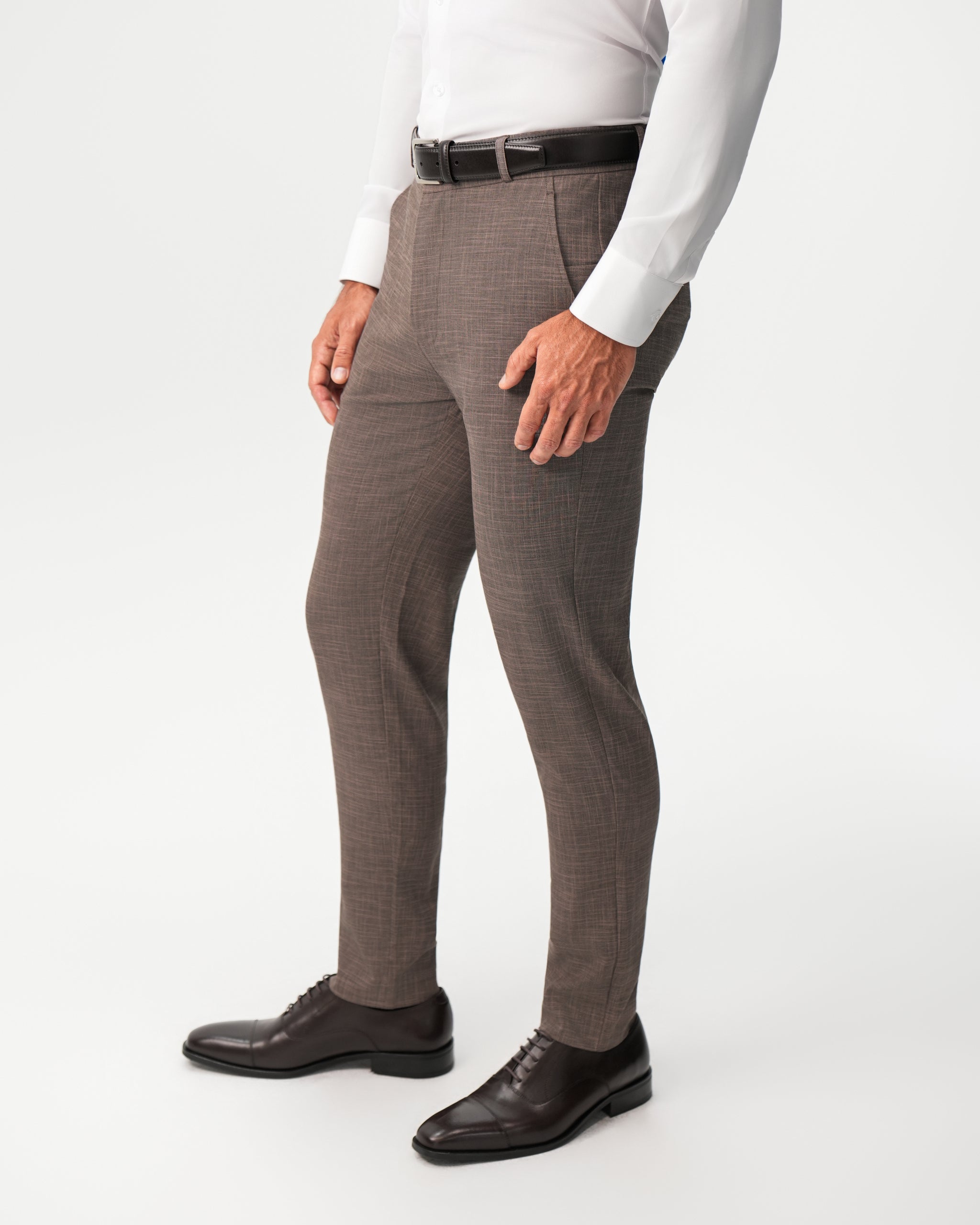 Athletic Fit Stretch Suit Pants - Ash Brown Crosshatch