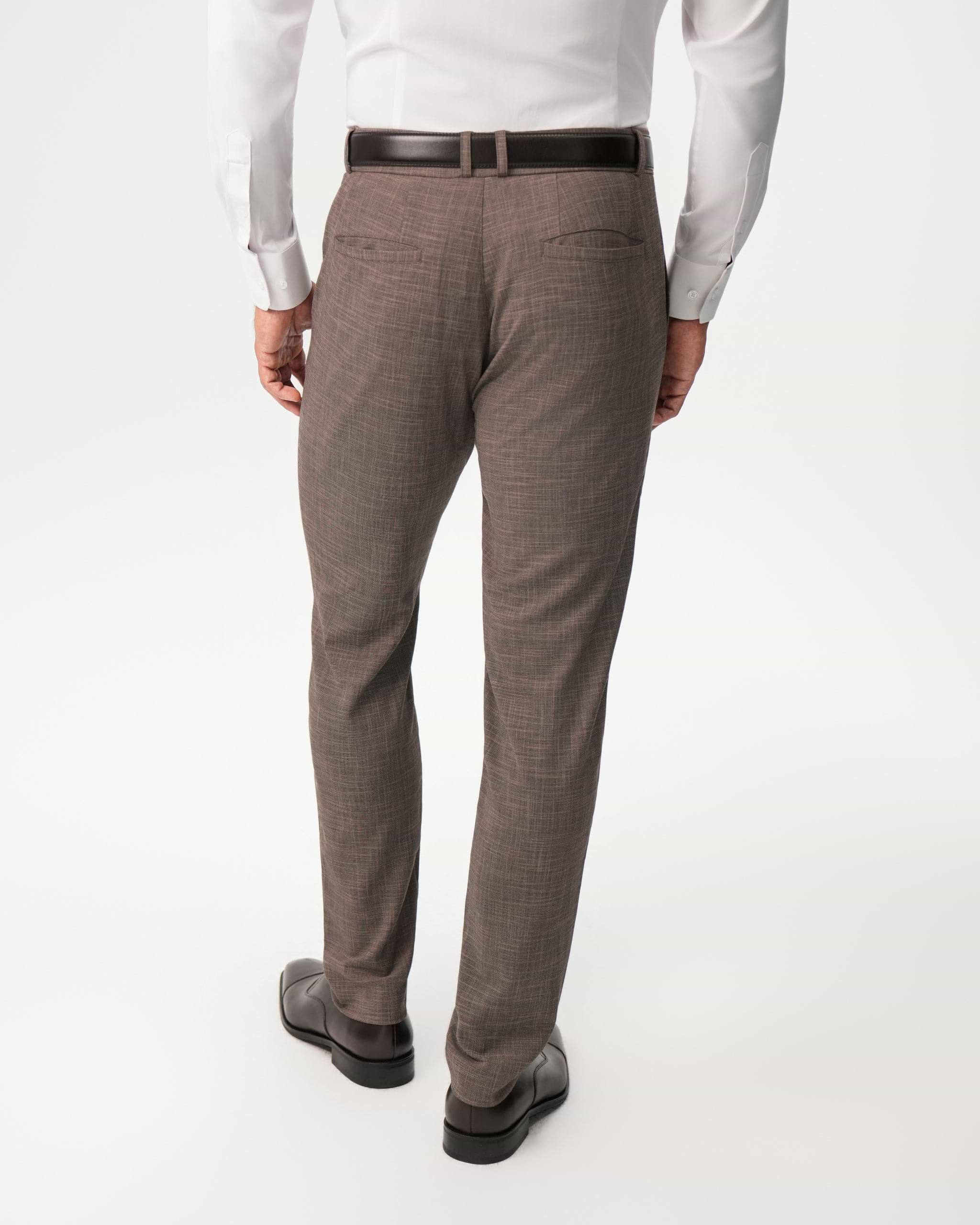 Athletic Fit Stretch Suit Pants - Ash Brown Crosshatch