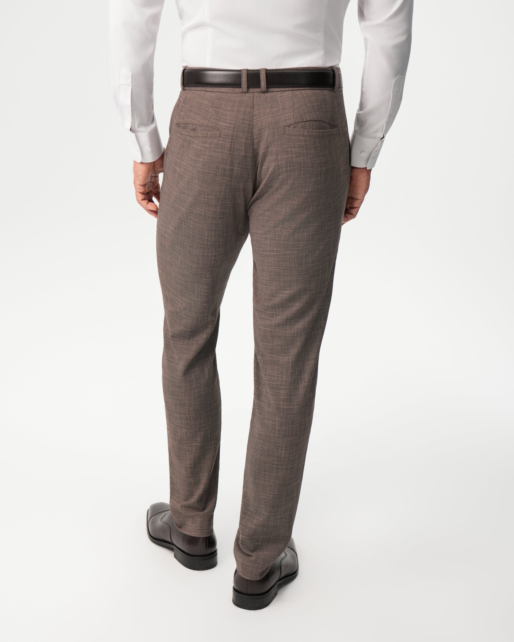 Athletic Fit Stretch Suit Pants - Ash Brown Crosshatch