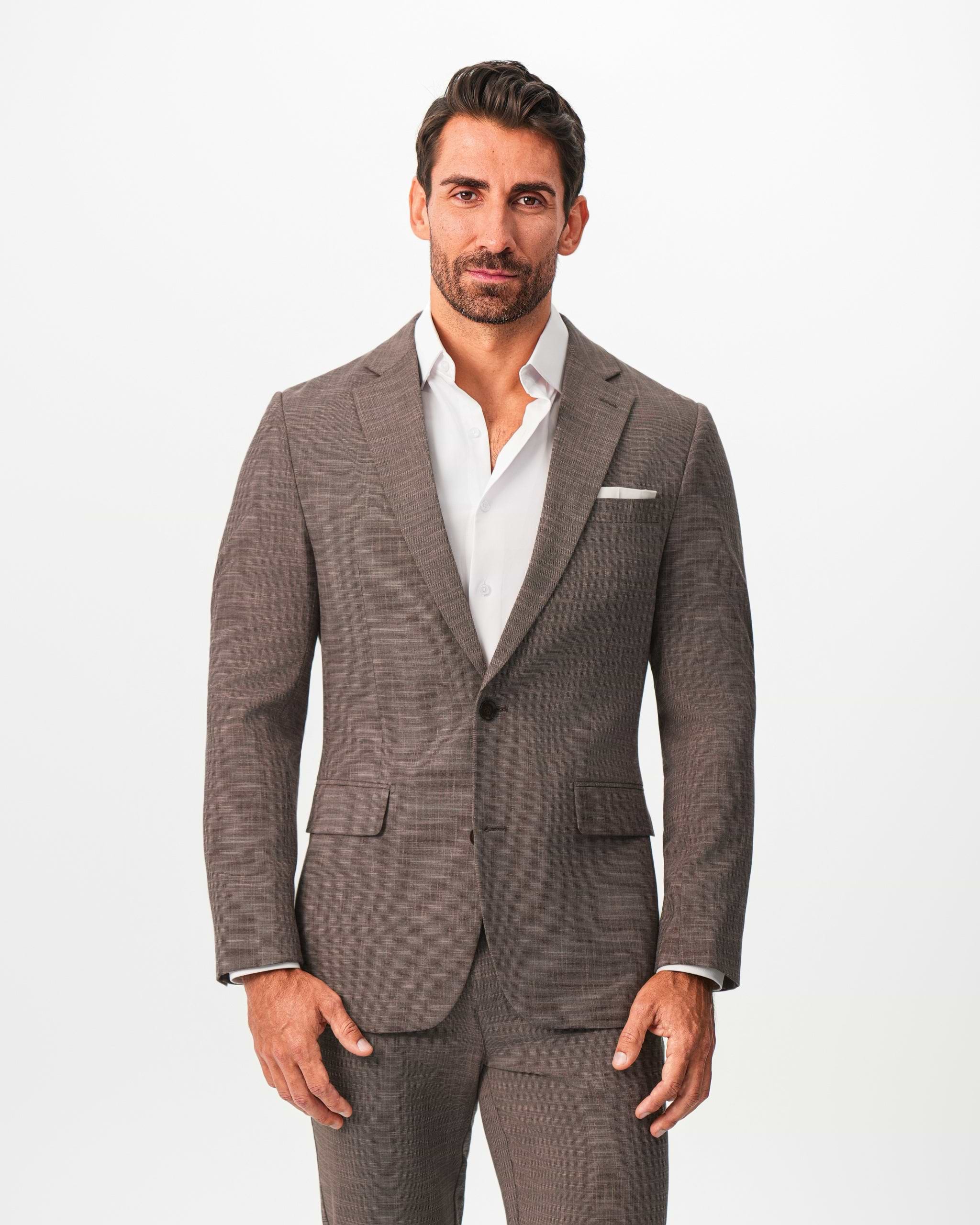 Athletic Fit Stretch Blazer - Ash Brown Crosshatch