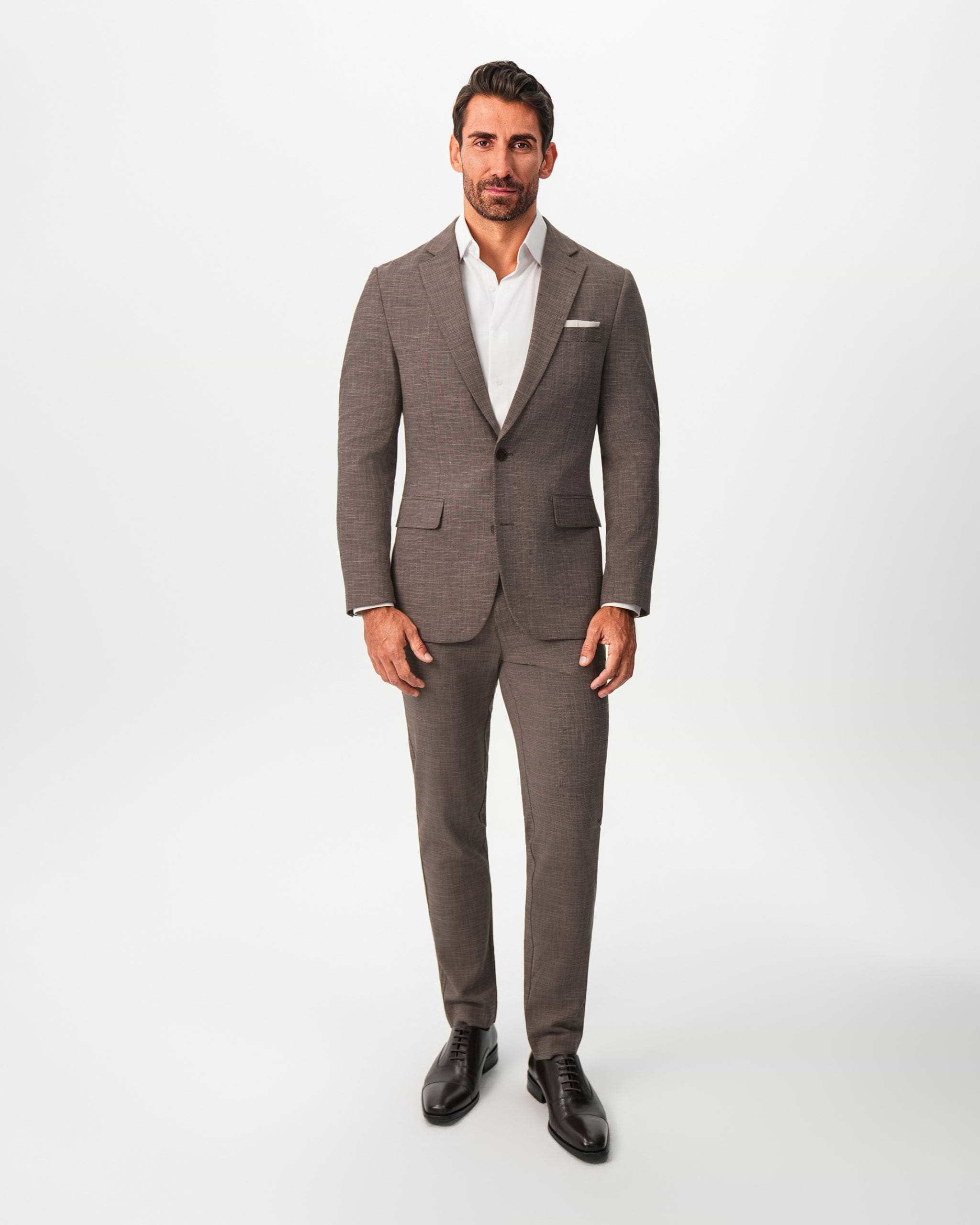 Athletic Fit Stretch Suit - Ash Brown Crosshatch