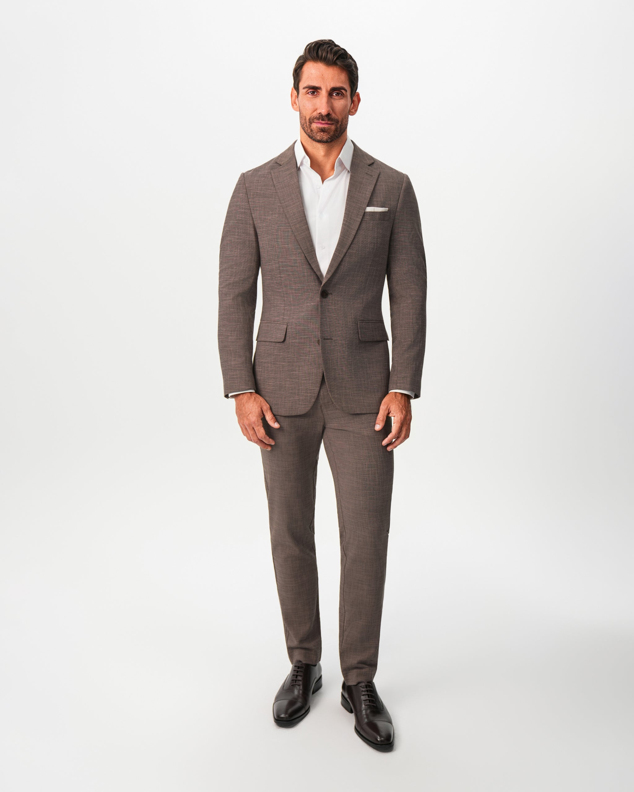 Athletic Fit Stretch Suit - Ash Brown Crosshatch