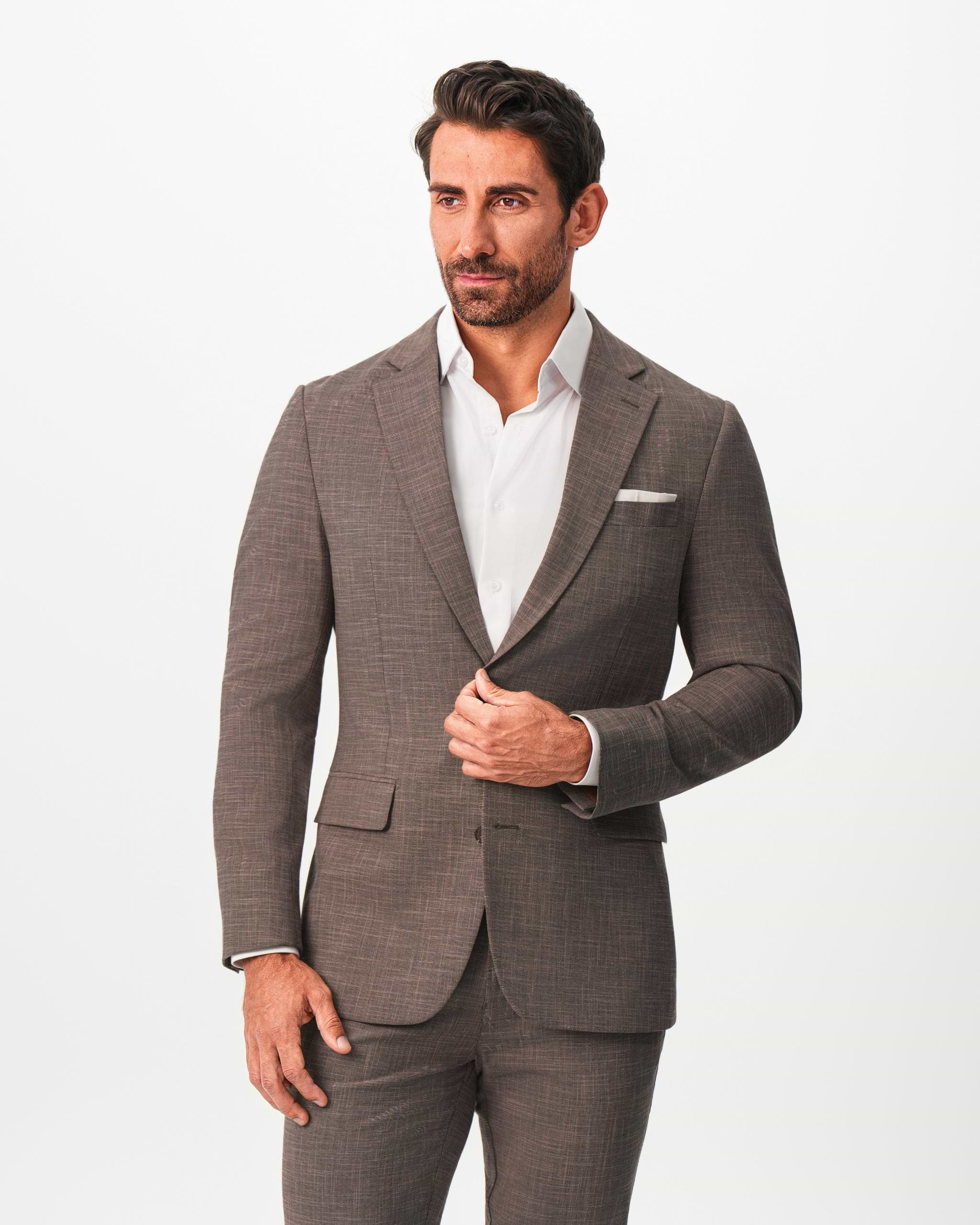 Athletic Fit Stretch Suit - Ash Brown Crosshatch