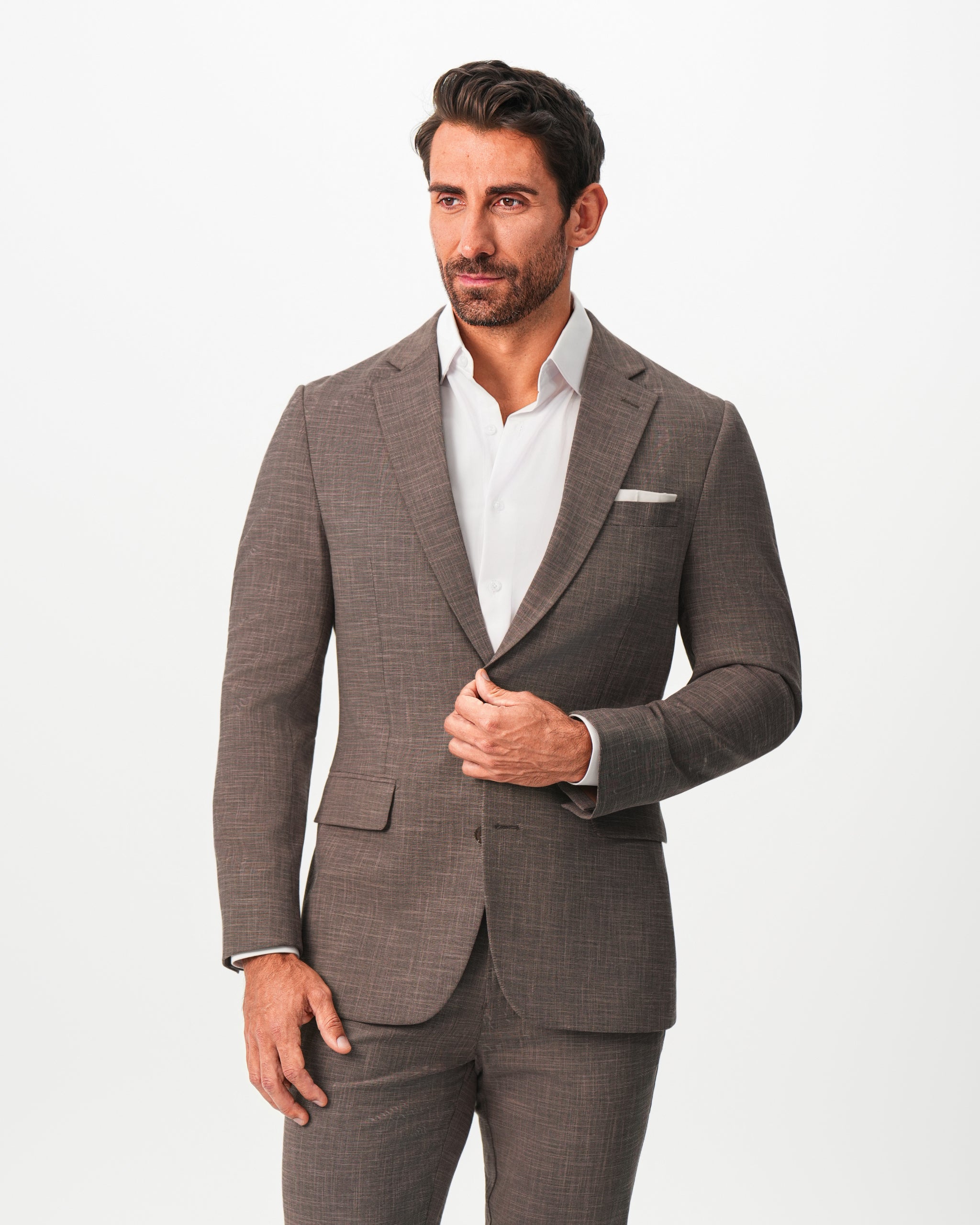 Athletic Fit Stretch Blazer - Ash Brown Crosshatch
