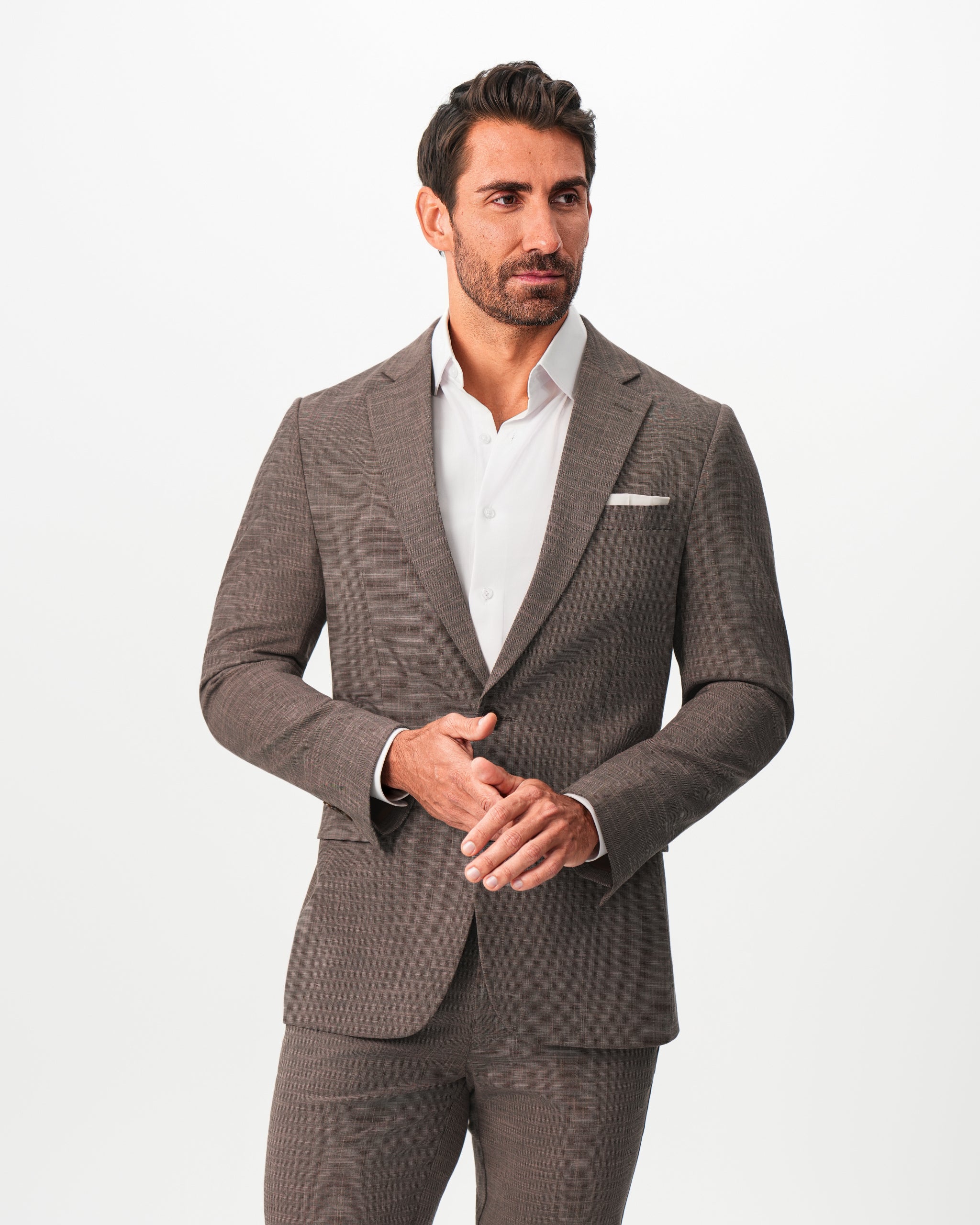 Athletic Fit Stretch Suit - Ash Brown Crosshatch
