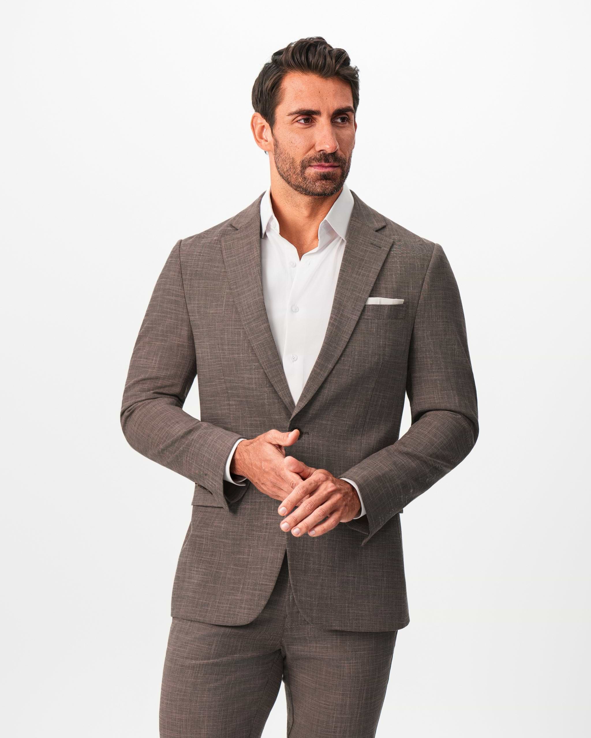 Athletic Fit Stretch Blazer - Ash Brown Crosshatch