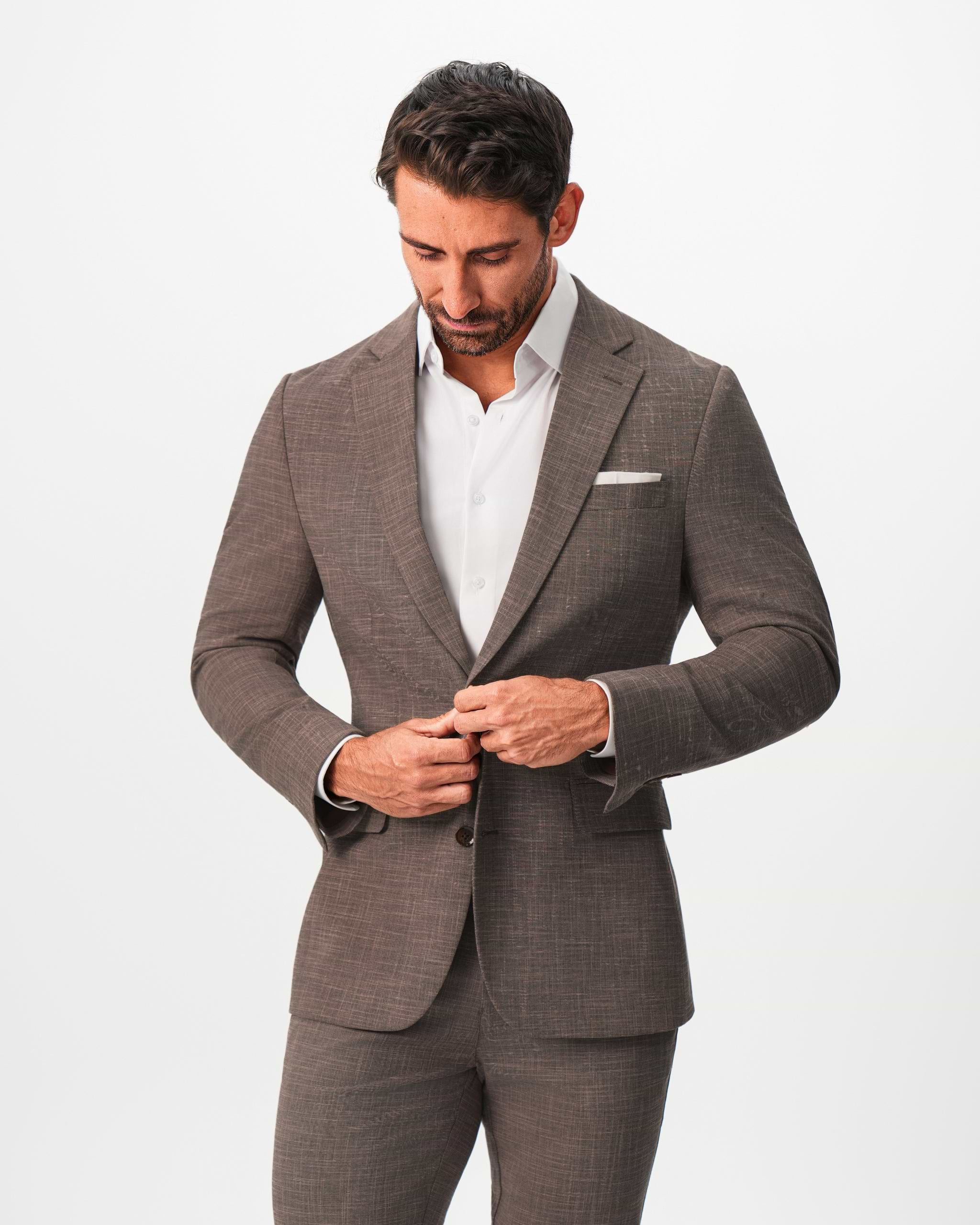 Athletic Fit Stretch Blazer - Ash Brown Crosshatch