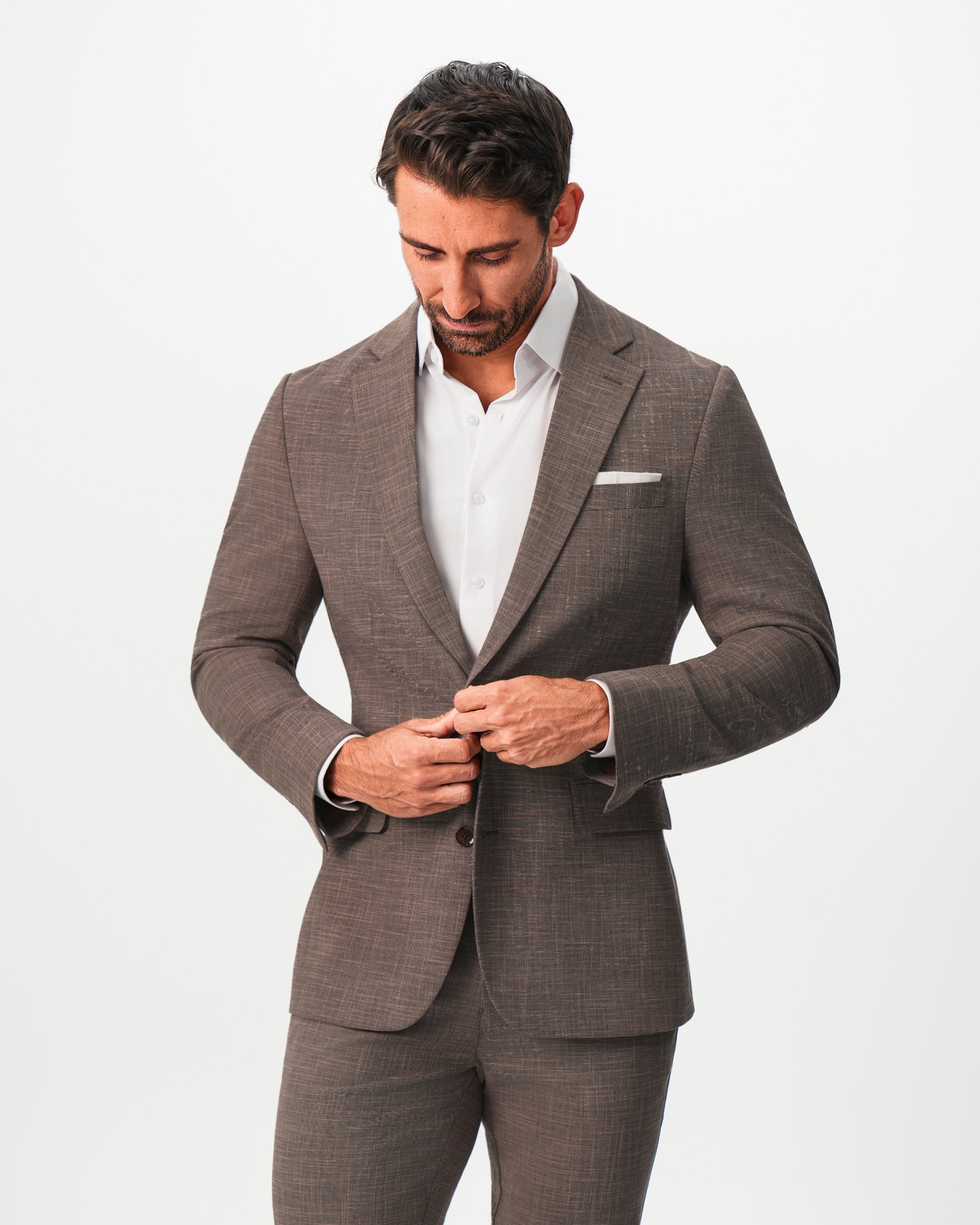 Athletic Fit Stretch Blazer - Ash Brown Crosshatch
