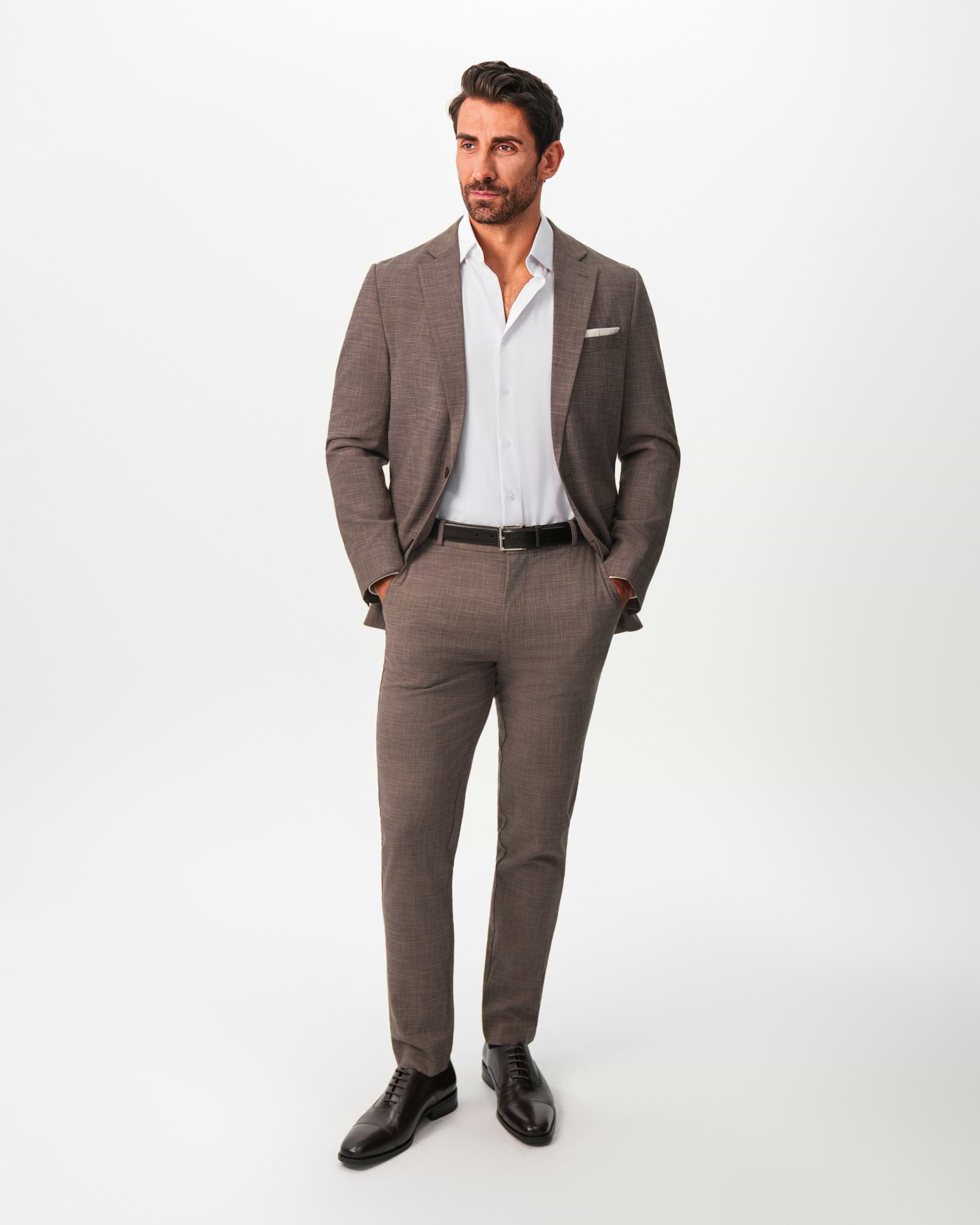 Athletic Fit Stretch Blazer - Ash Brown Crosshatch