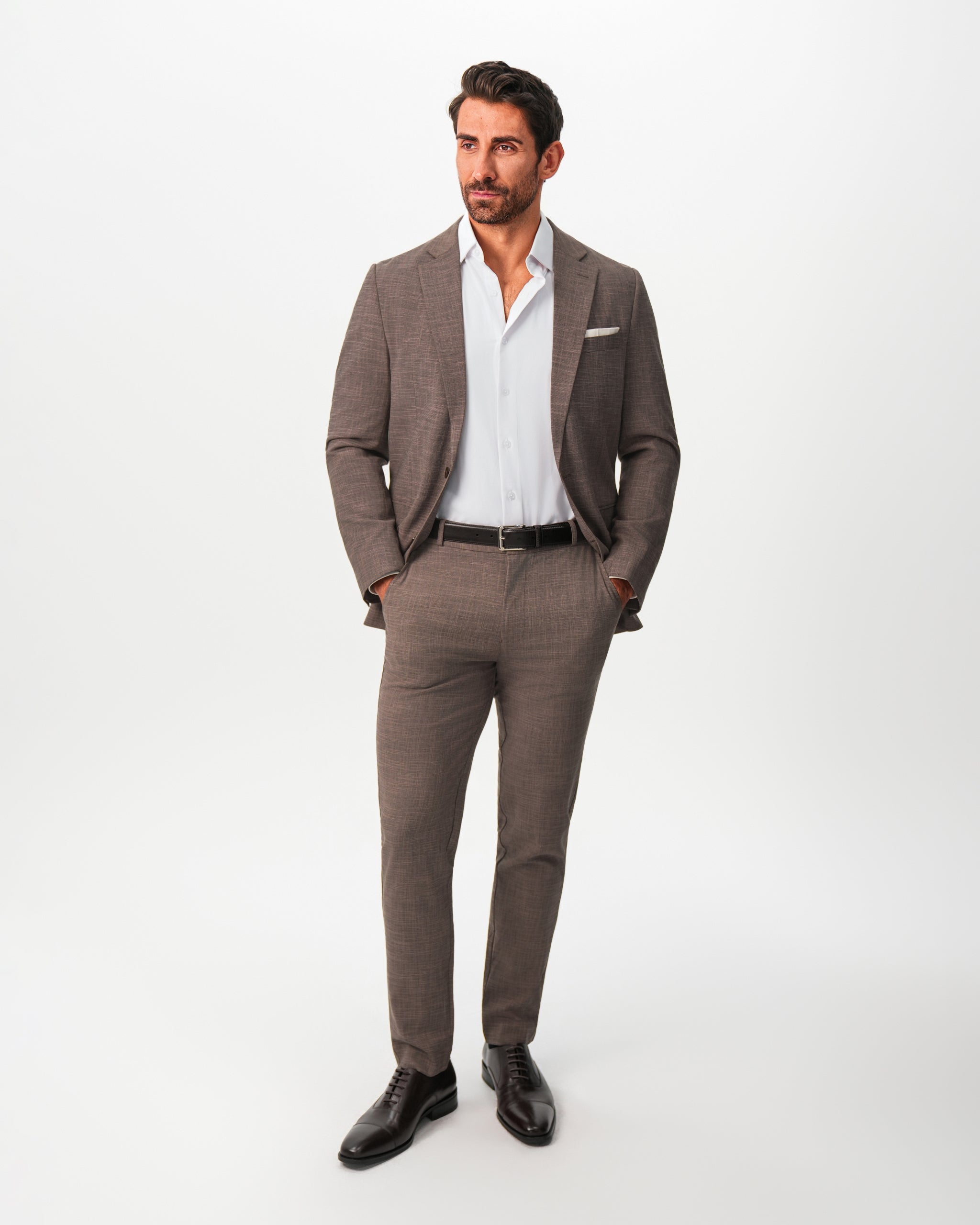 Athletic Fit Stretch Suit - Ash Brown Crosshatch
