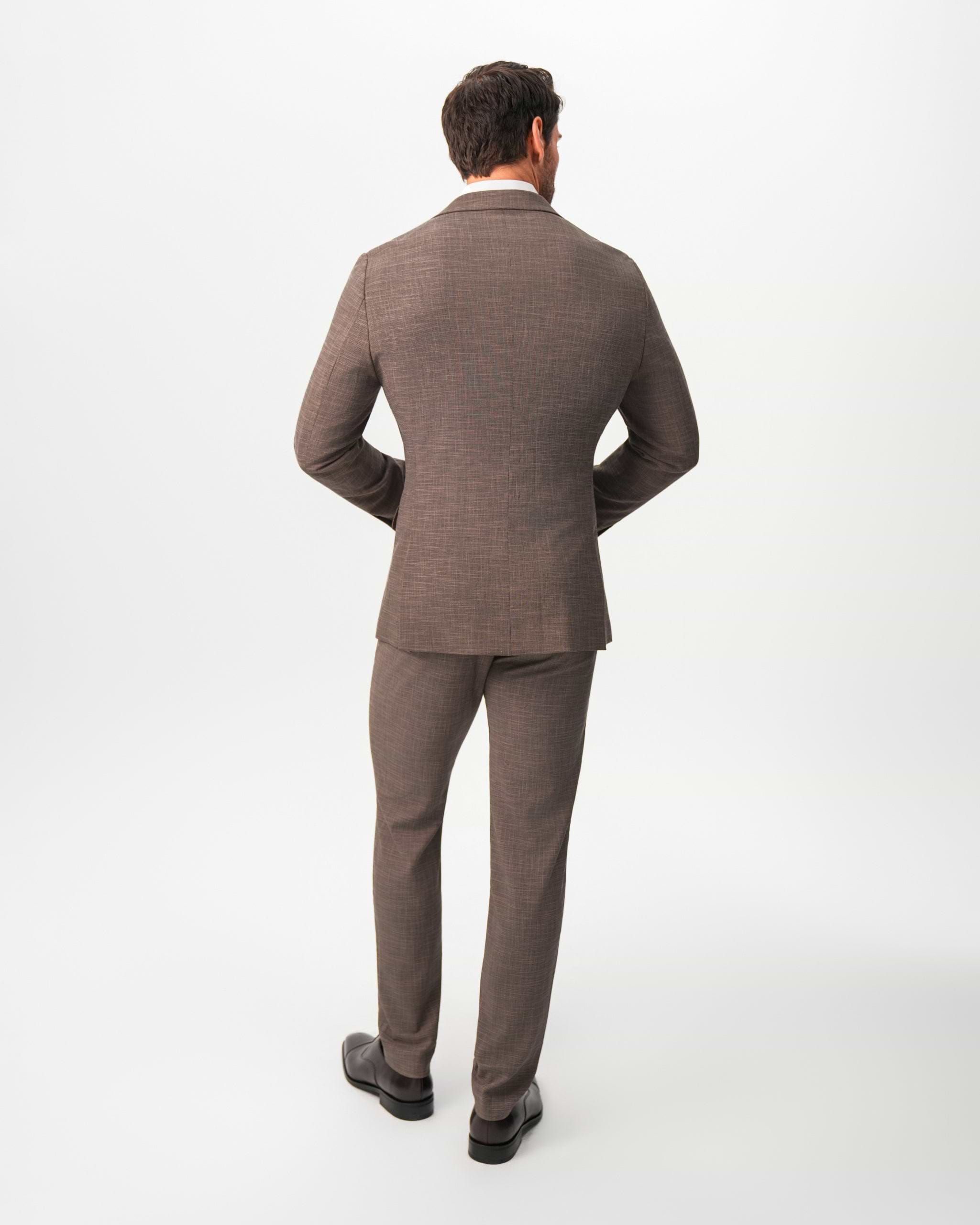 Athletic Fit Stretch Suit Pants - Ash Brown Crosshatch