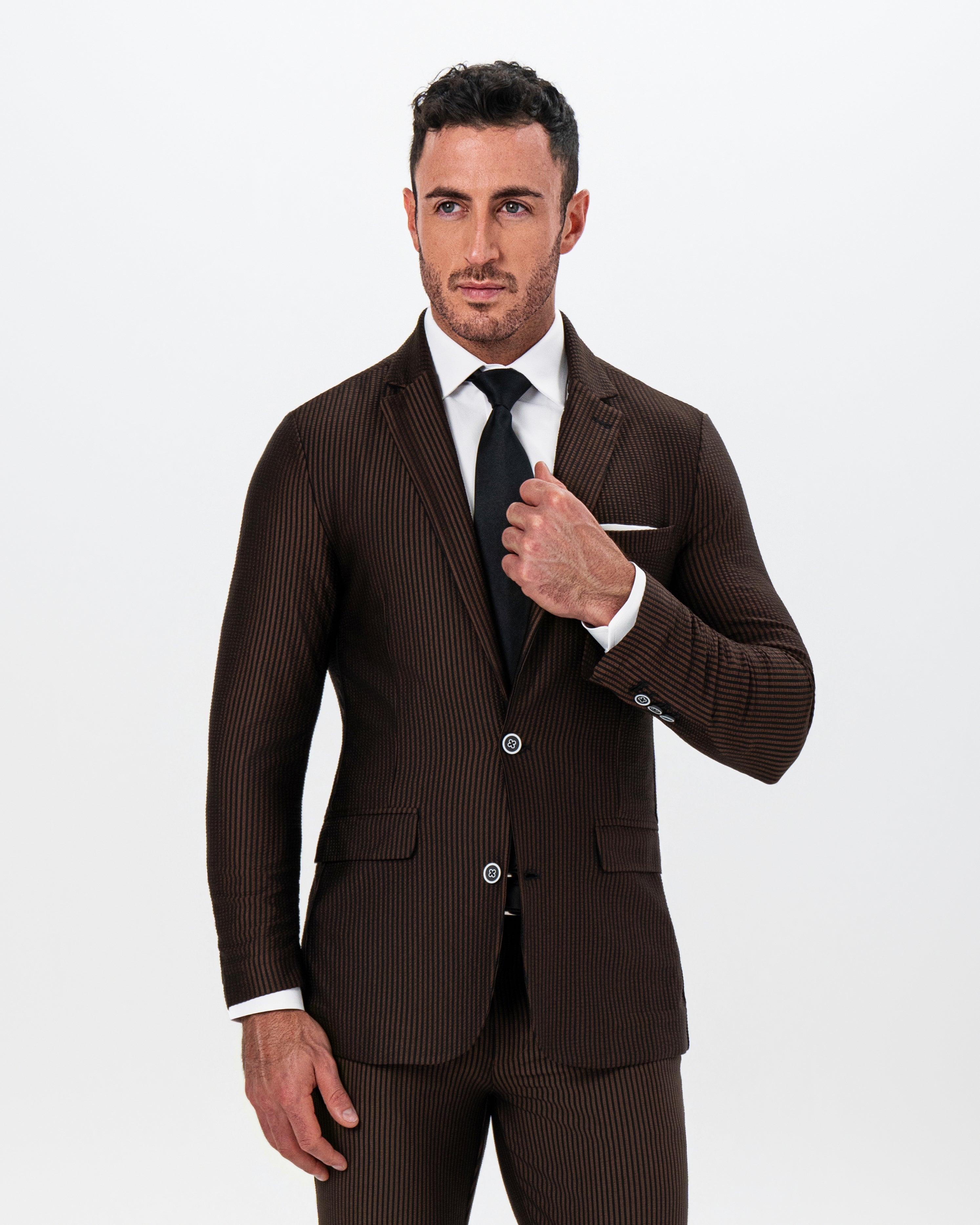 Athletic Fit Stretch Blazer - Brown & Black Seersucker