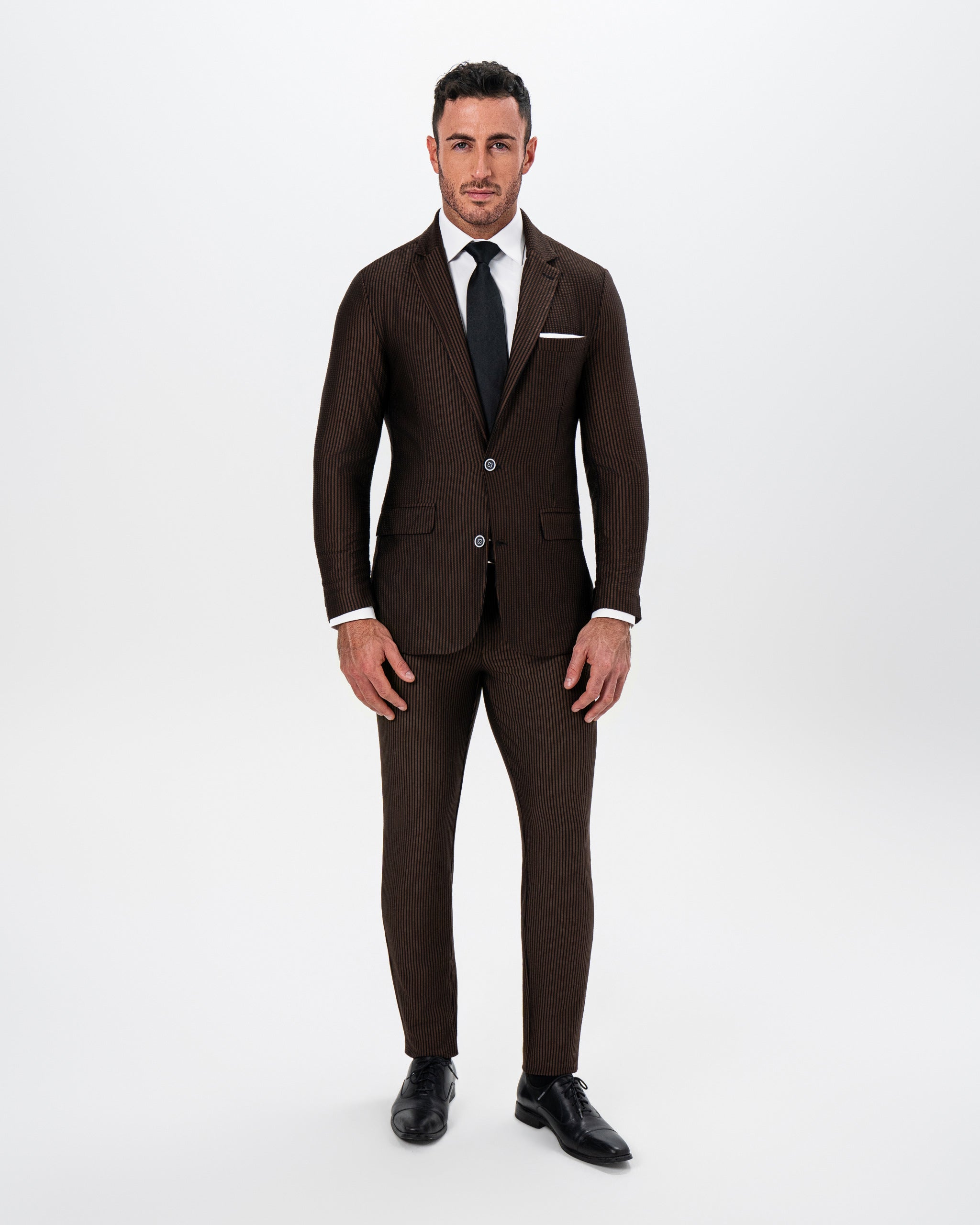 Athletic Fit Stretch Blazer - Brown & Black Seersucker