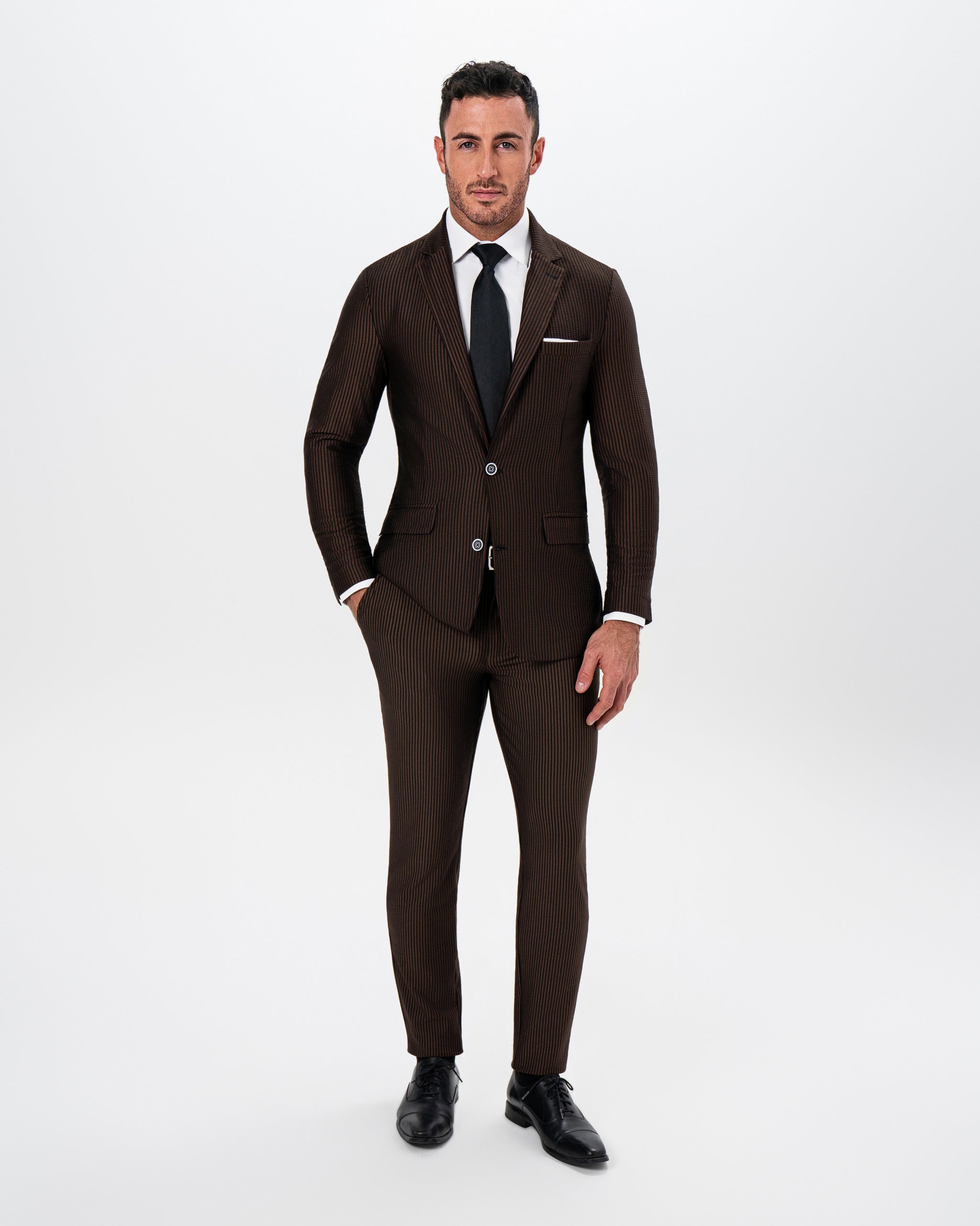 Athletic Fit Stretch Suit - Brown and Black Seersucker