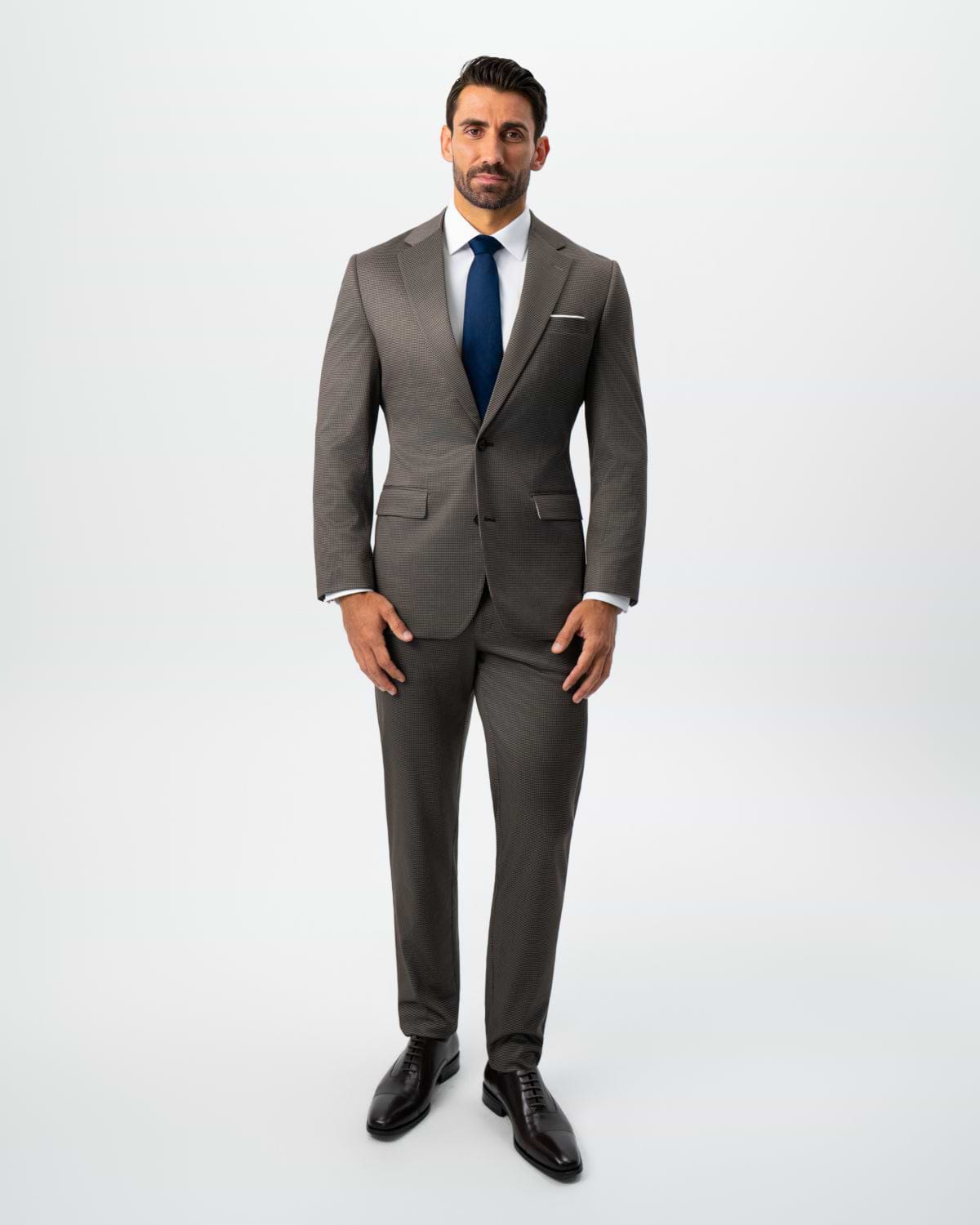 Athletic Fit Stretch Suit - Brown Houndstooth