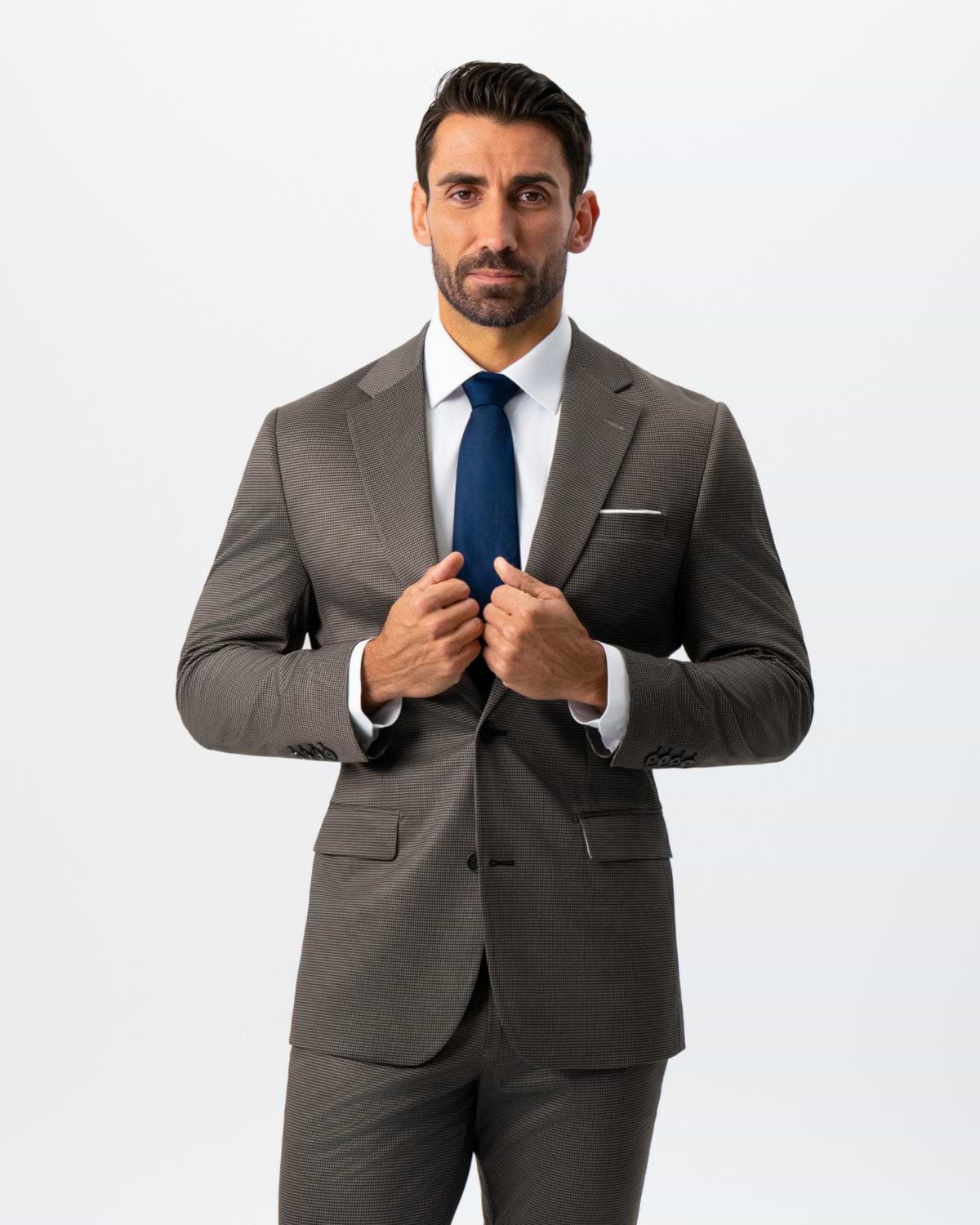 Athletic Fit Stretch Suit - Brown Houndstooth