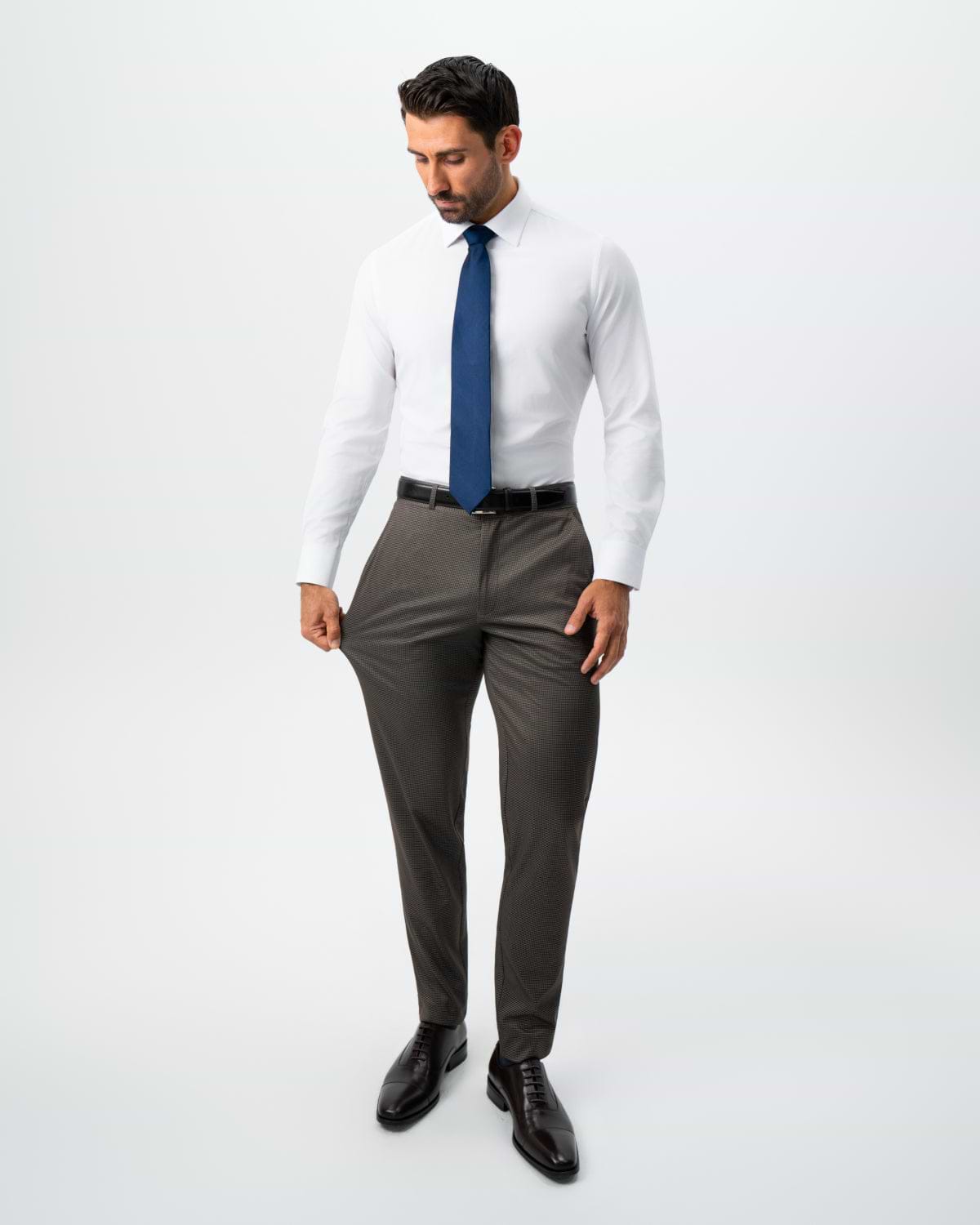 Athletic Fit Stretch Suit - Brown Houndstooth