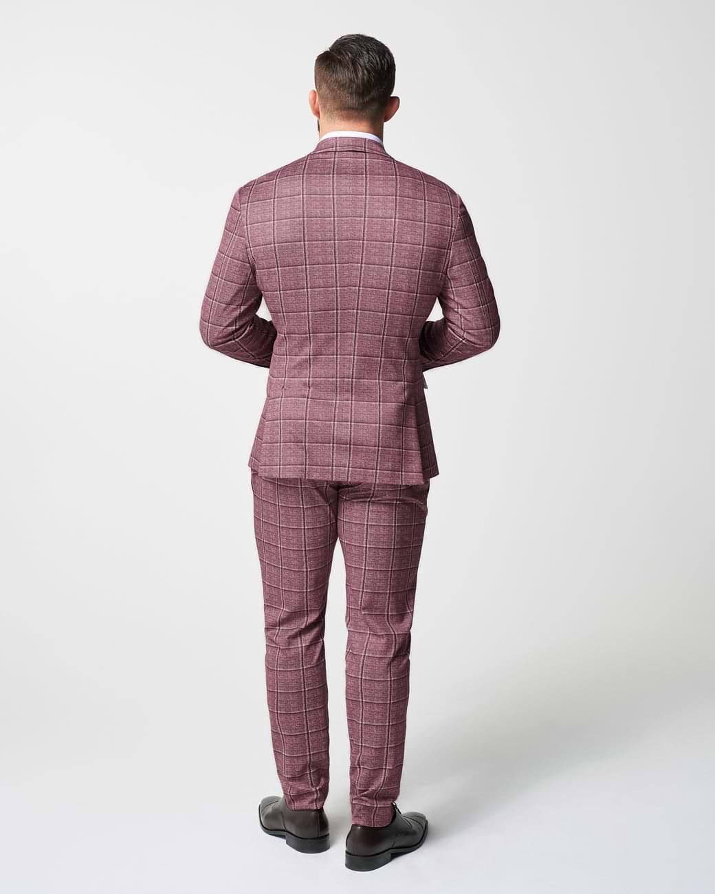 Athletic Fit Stretch Suit - Crimson with Burgundy Big Windowpane