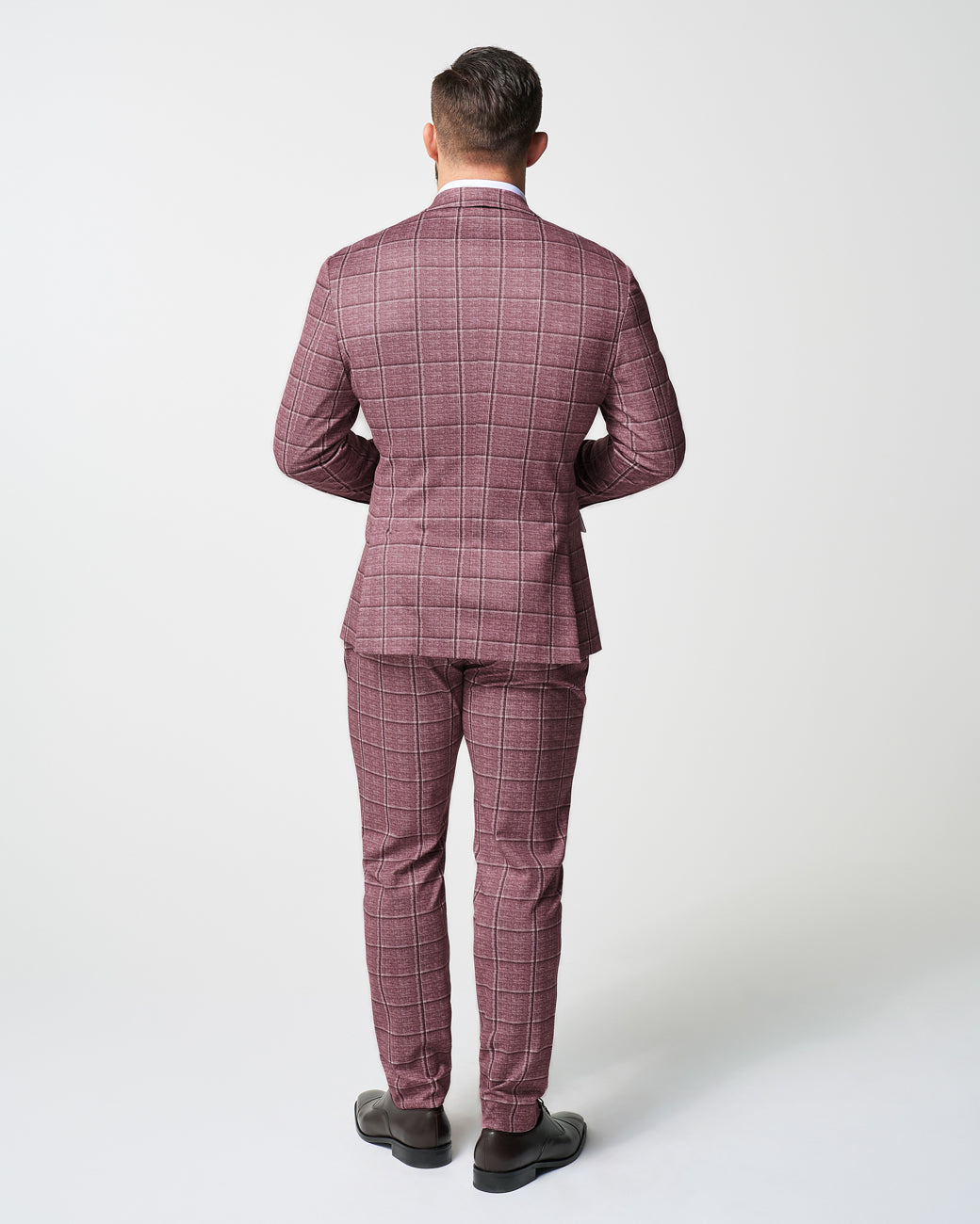 Athletic Fit Stretch Suit - Crimson with Burgundy Big Windowpane