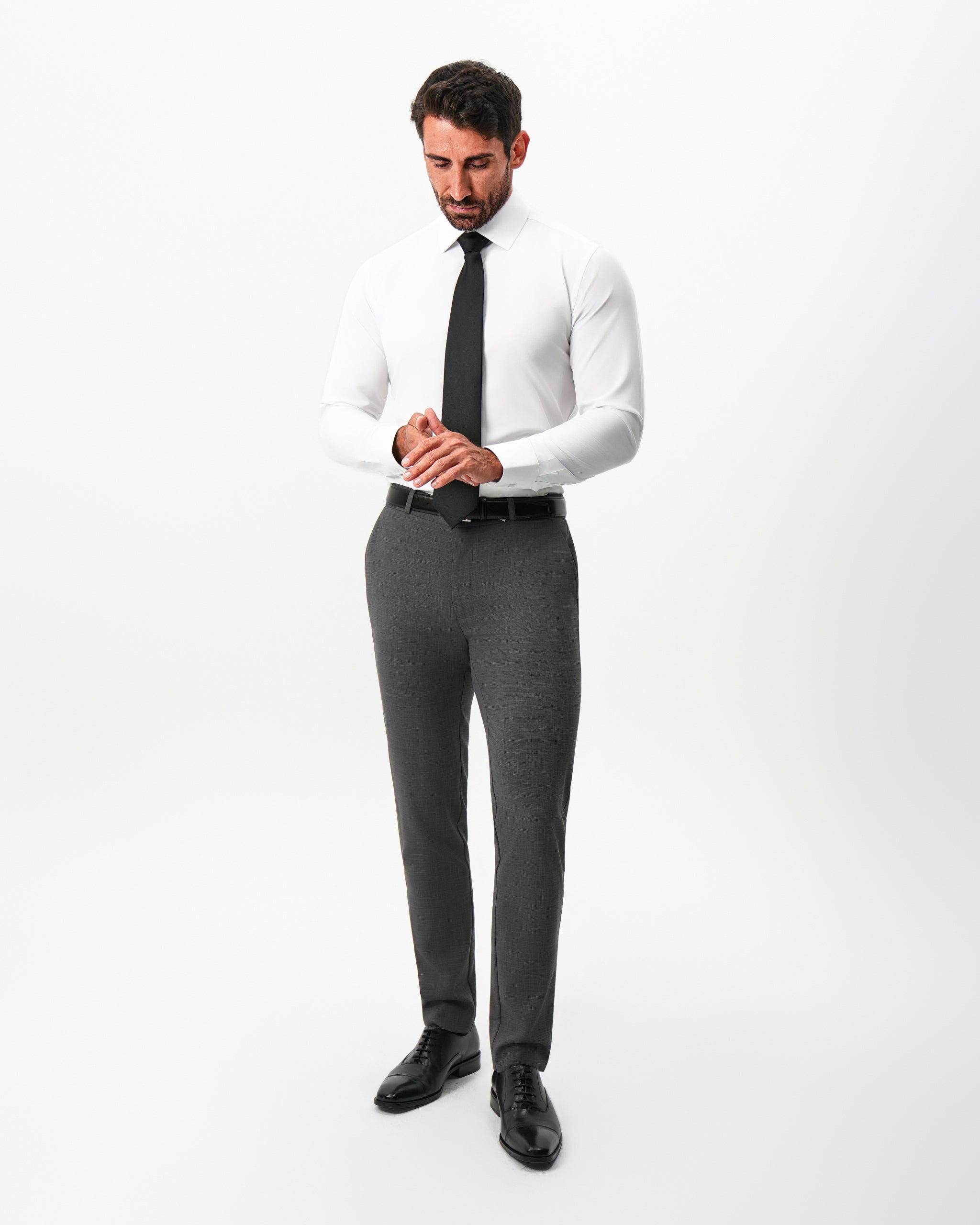 Athletic Fit Stretch Suit Pants - Dark Grey Crosshatch