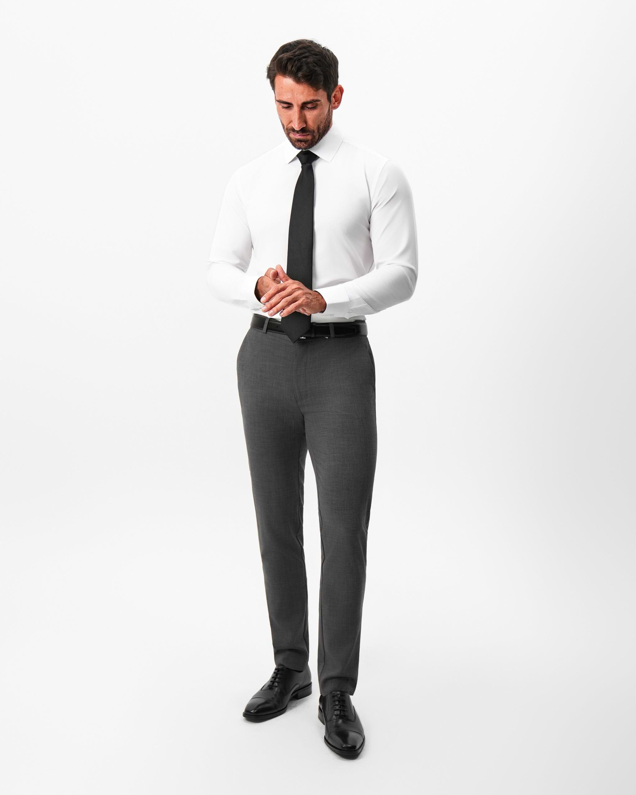Athletic Fit Stretch Suit Pants - Dark Grey Crosshatch