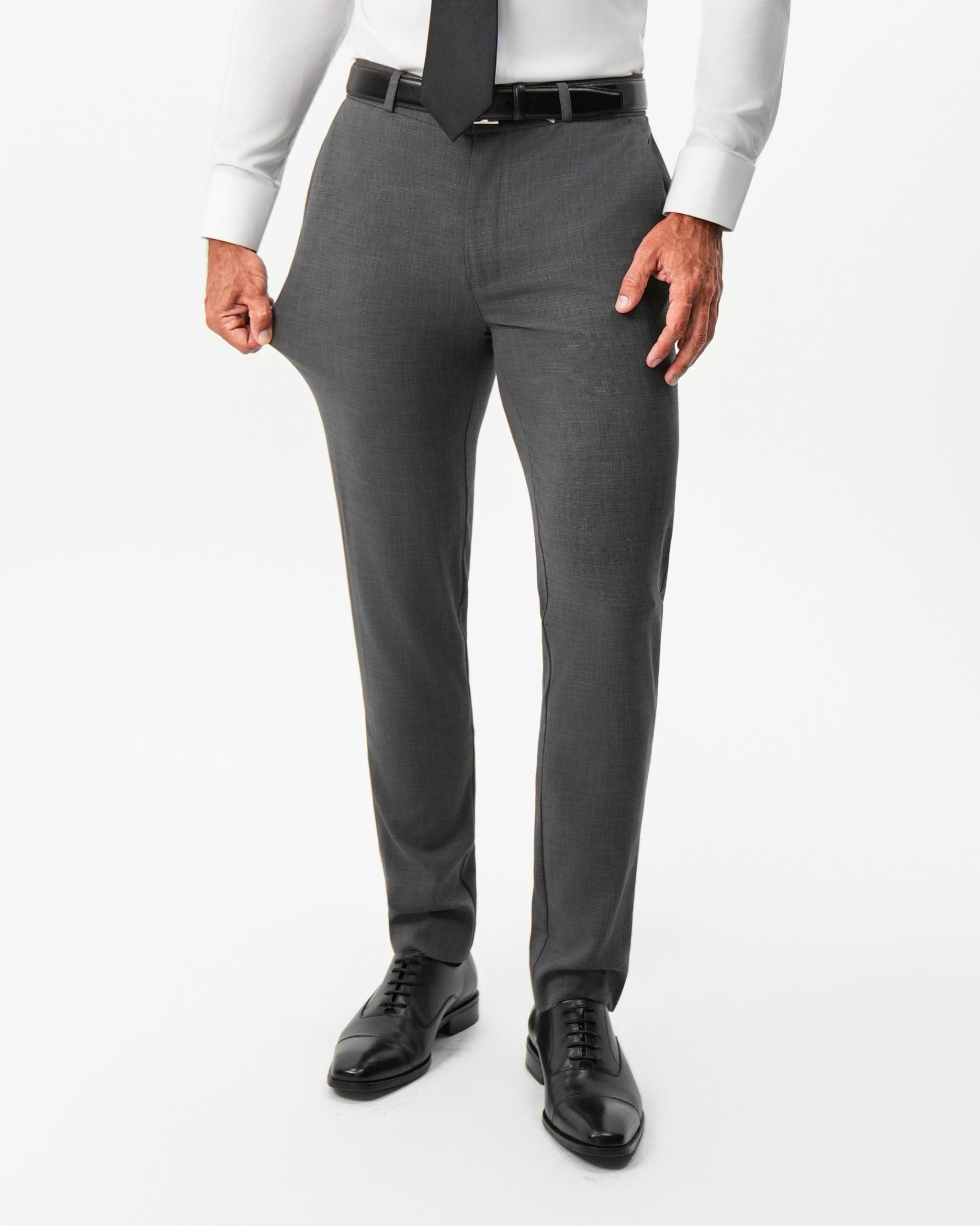 Athletic Fit Stretch Suit Pants - Dark Grey Crosshatch