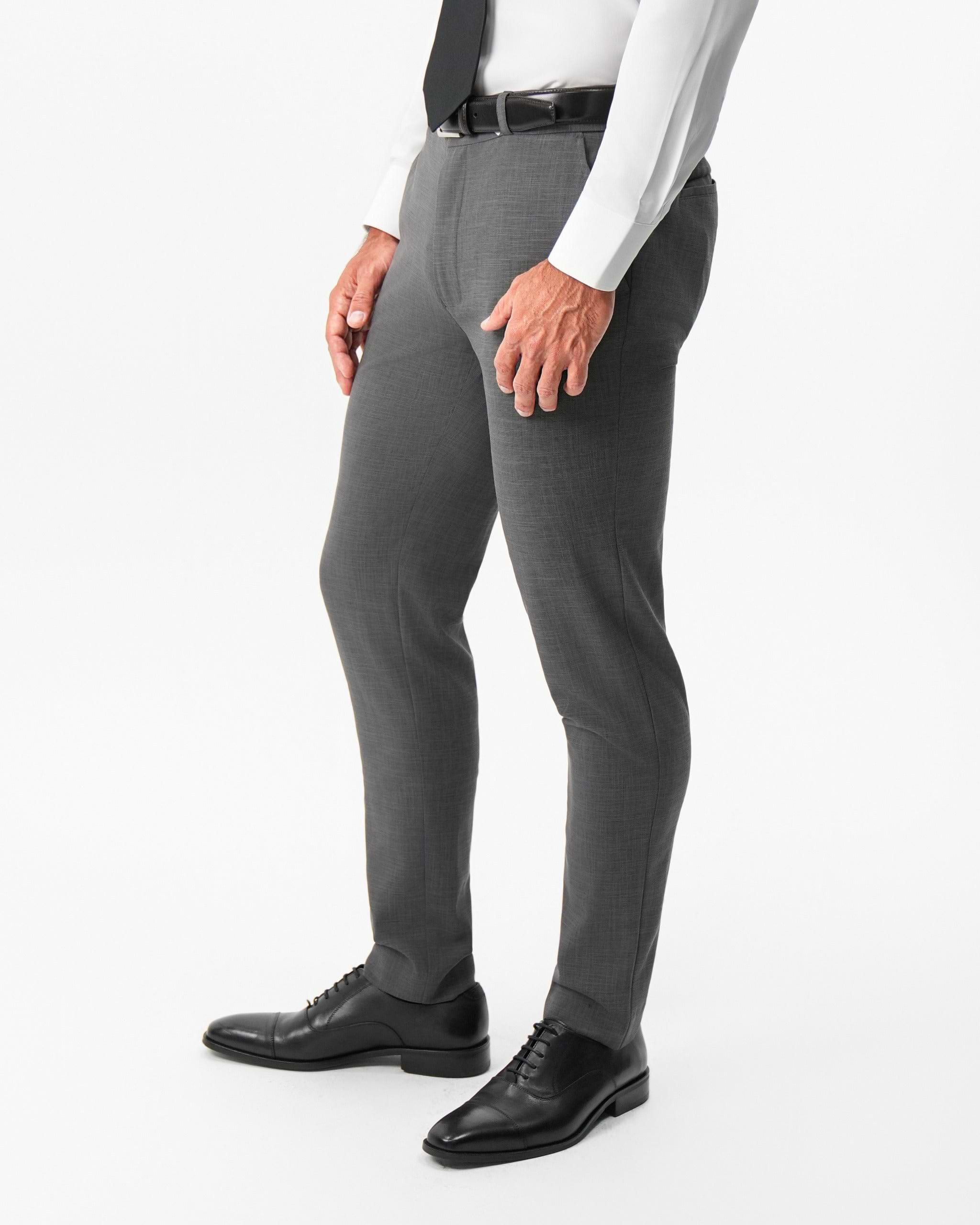 Athletic Fit Stretch Suit Pants - Dark Grey Crosshatch