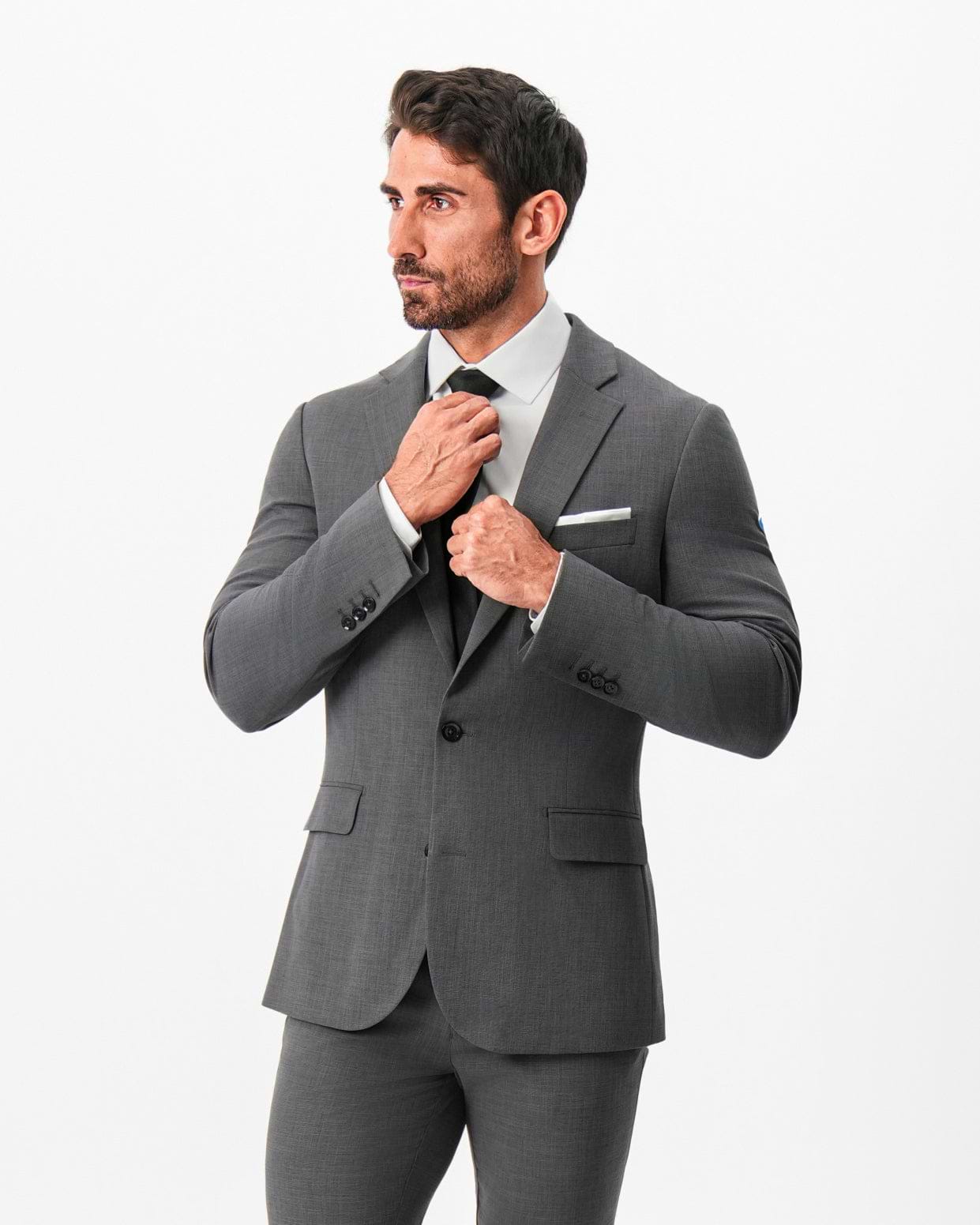 Athletic Fit Stretch Suit - Dark Grey Crosshatch