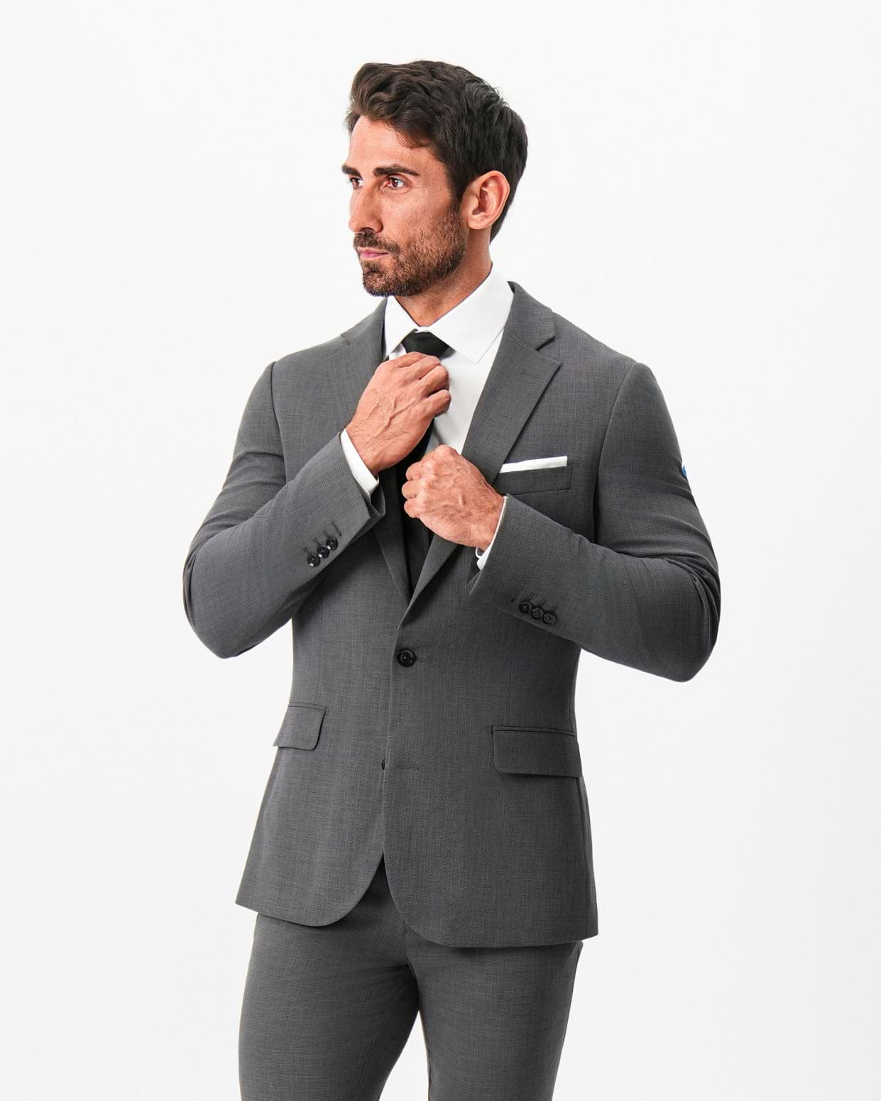 Athletic Fit Stretch Suit - Dark Grey Crosshatch