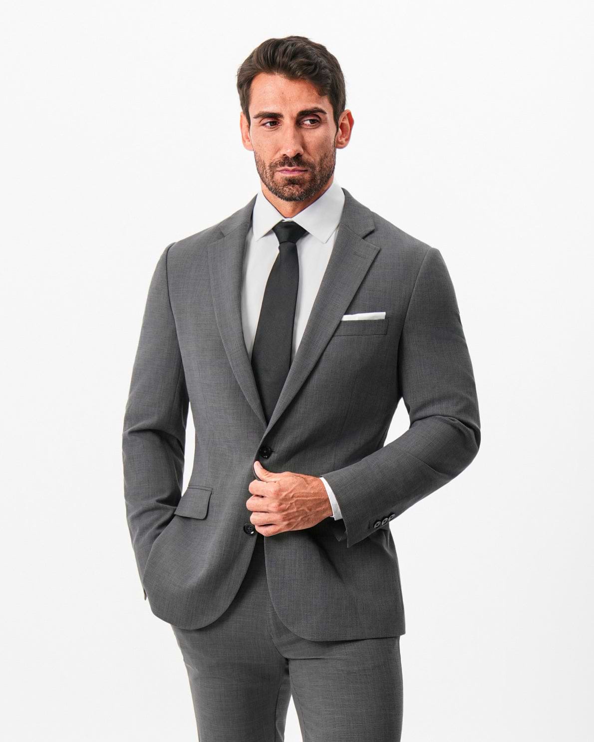 Athletic Fit Stretch Suit - Dark Grey Crosshatch