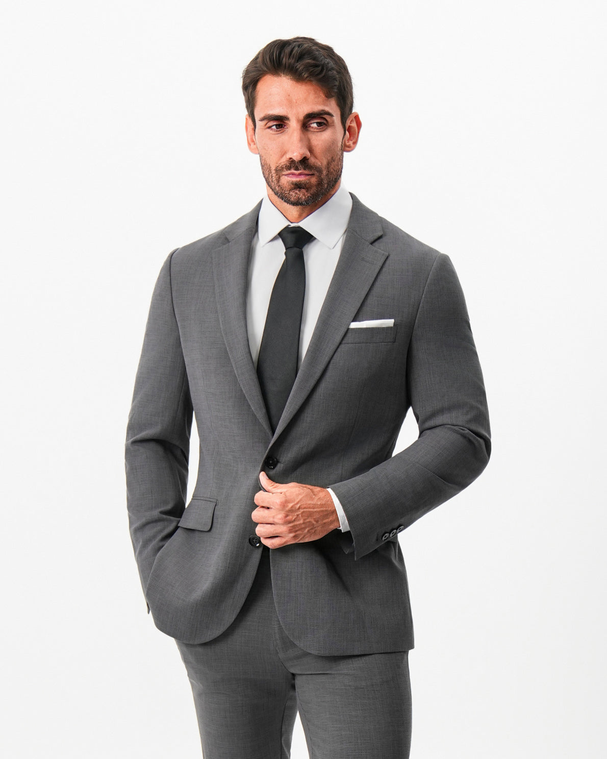 Athletic Fit Stretch Suit - Dark Grey Crosshatch