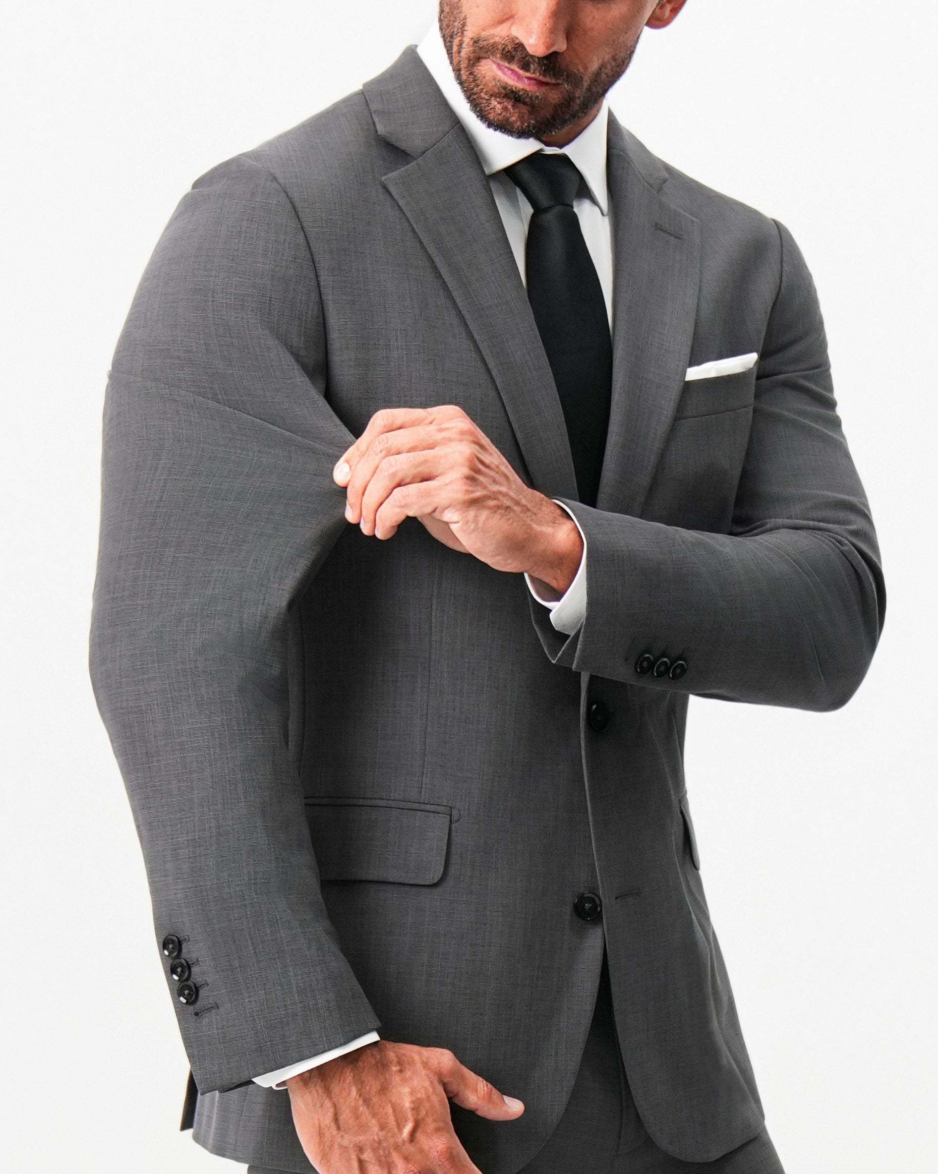 Athletic Fit Stretch Suit - Dark Grey Crosshatch