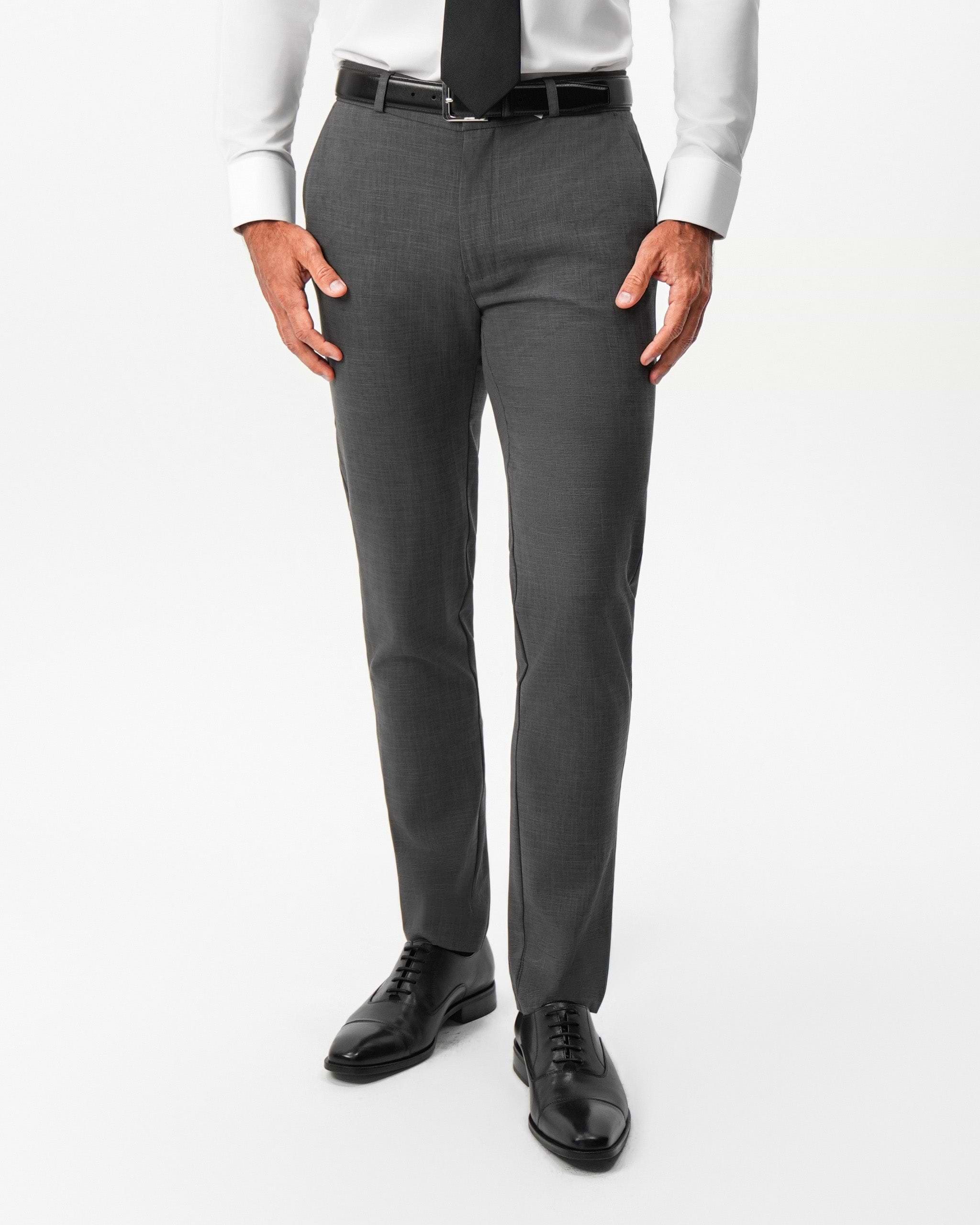 Athletic Fit Stretch Suit Pants - Dark Grey Crosshatch