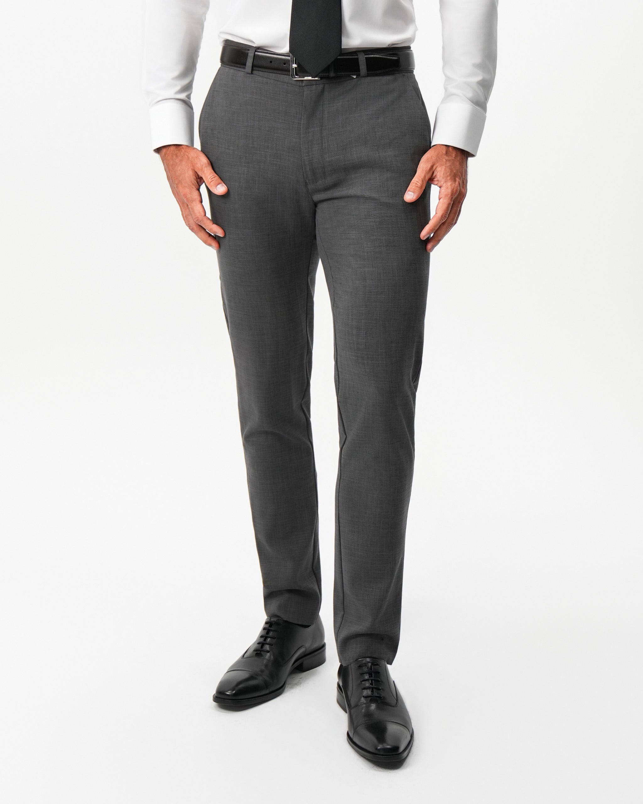 Athletic Fit Stretch Suit Pants - Dark Grey Crosshatch