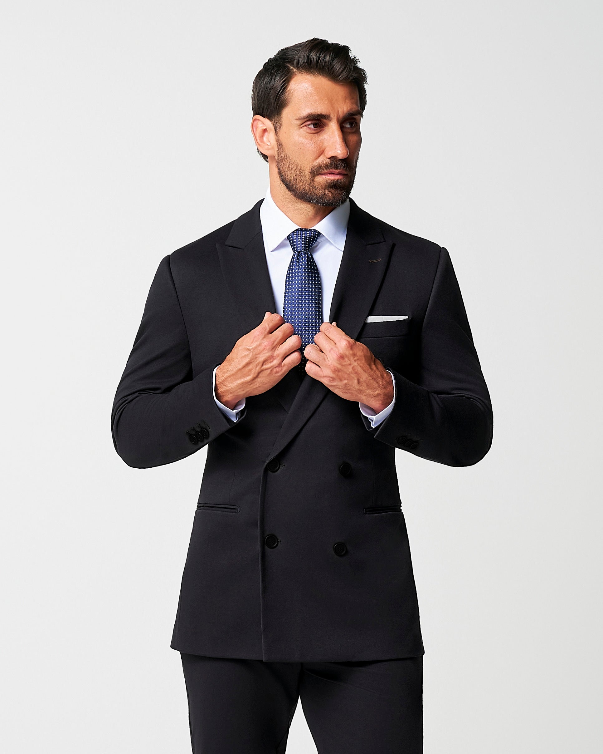 Athletic Fit Stretch Suit - Black Double Breasted