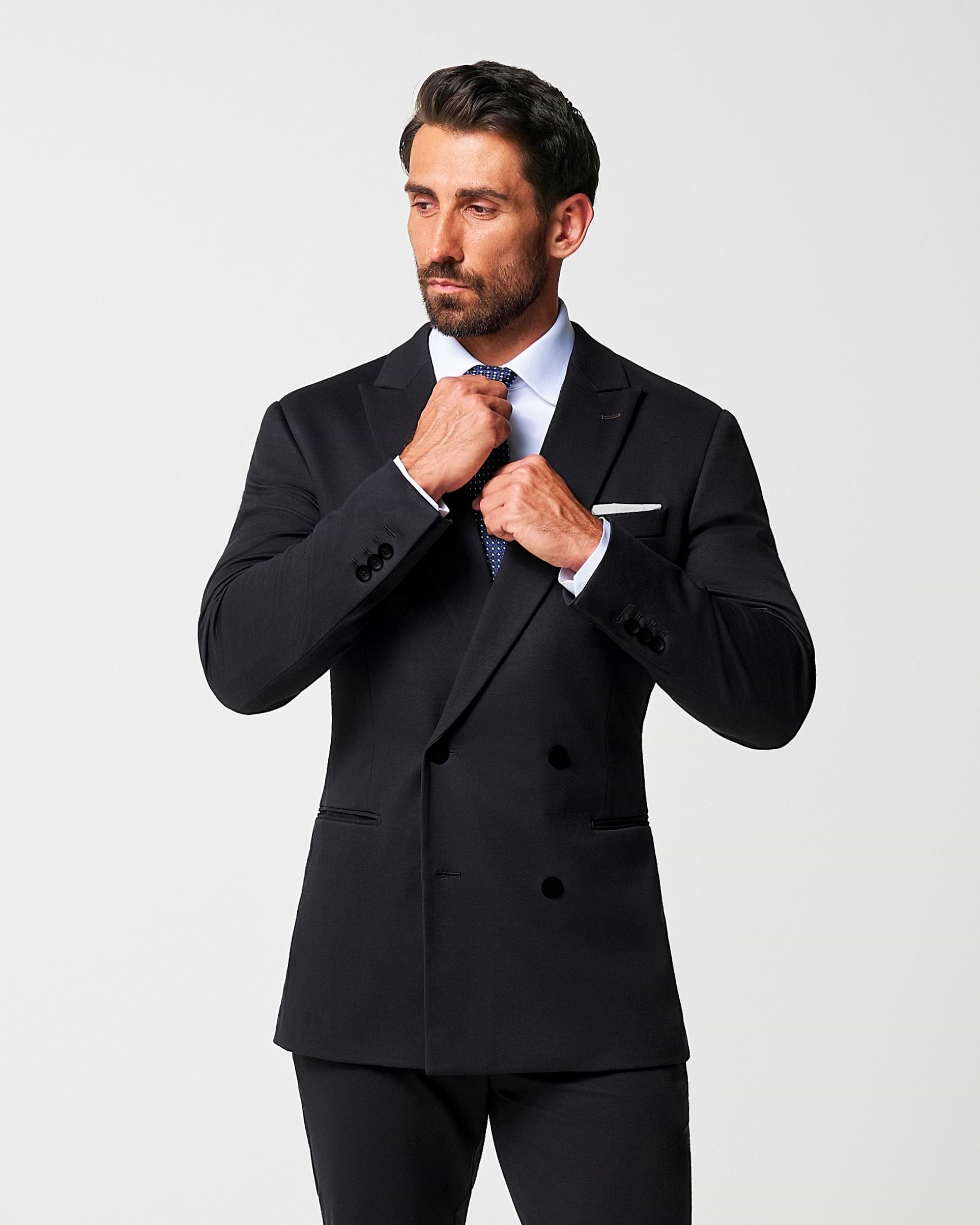 Athletic Fit Stretch Suit - Black Double Breasted