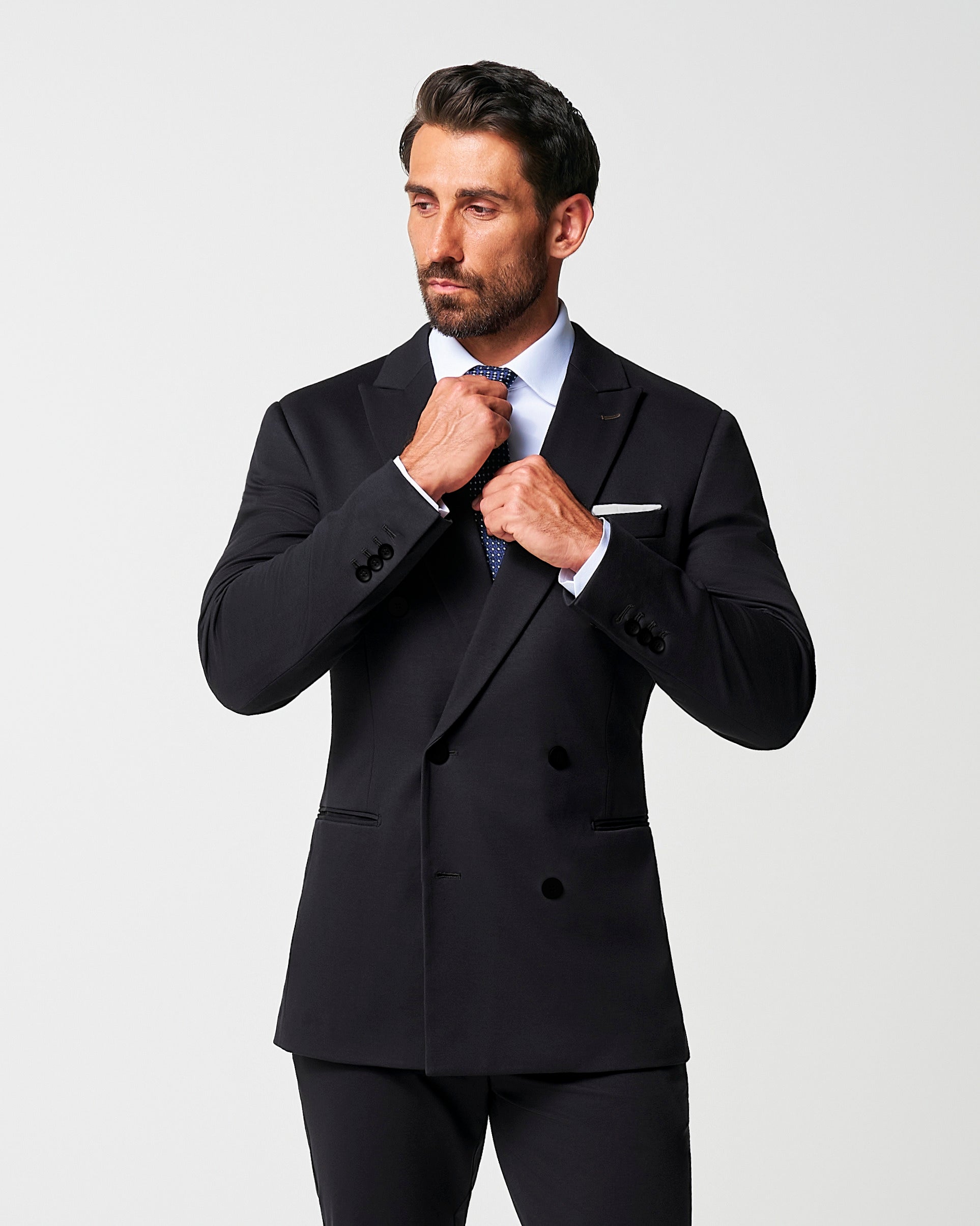 Athletic Fit Stretch Suit - Black Double Breasted