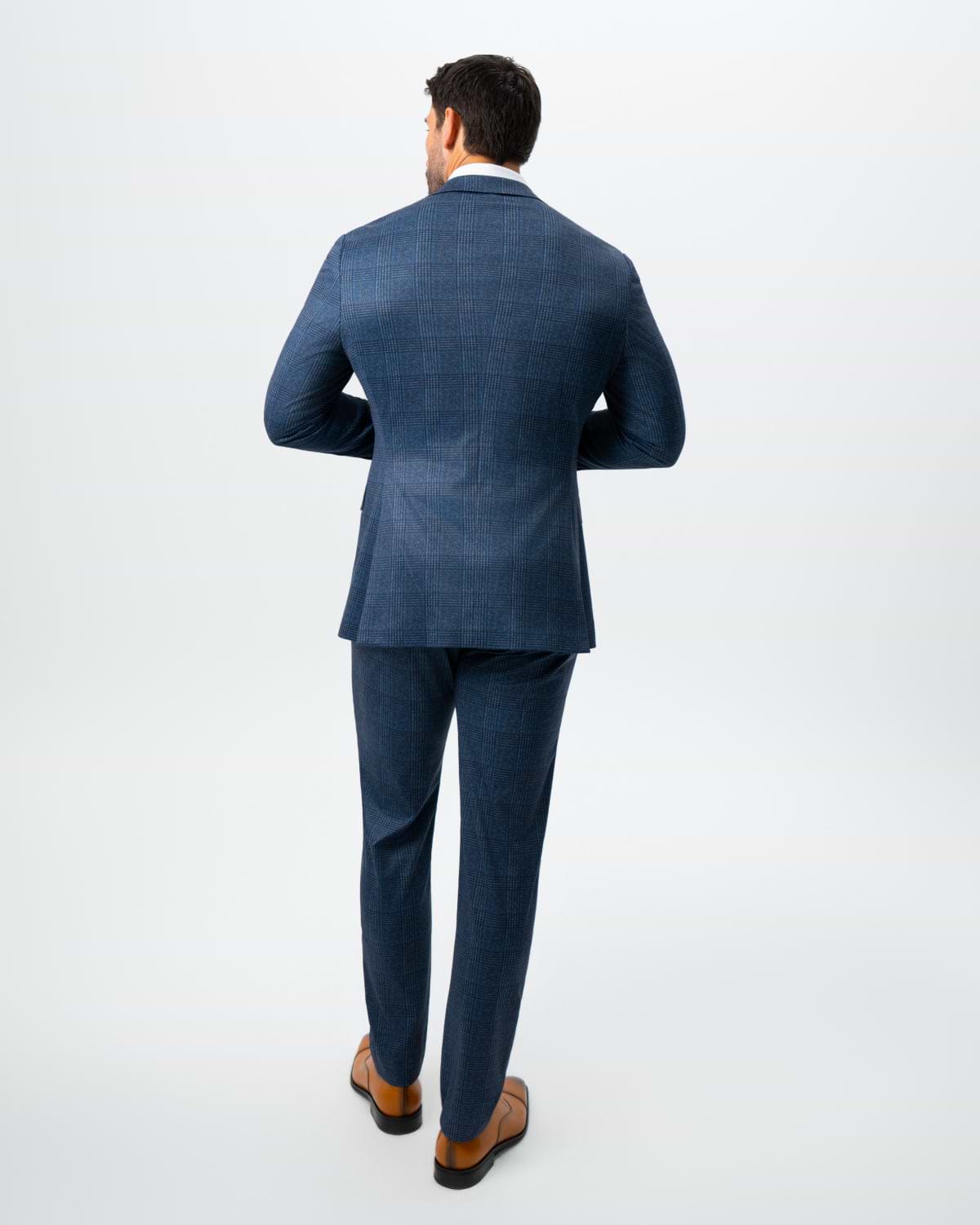 Athletic Fit Stretch Suit - Electric Blue and Black Plaid