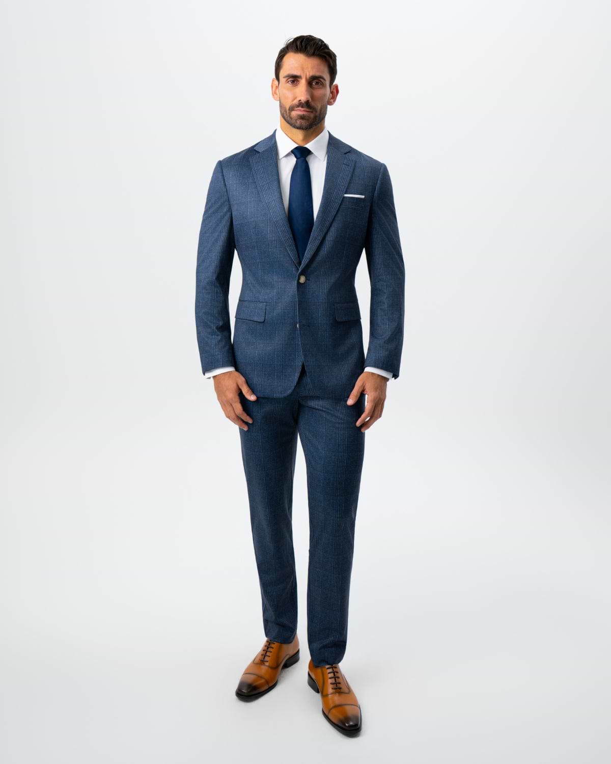 Athletic Fit Stretch Suit - Electric Blue and Black Plaid