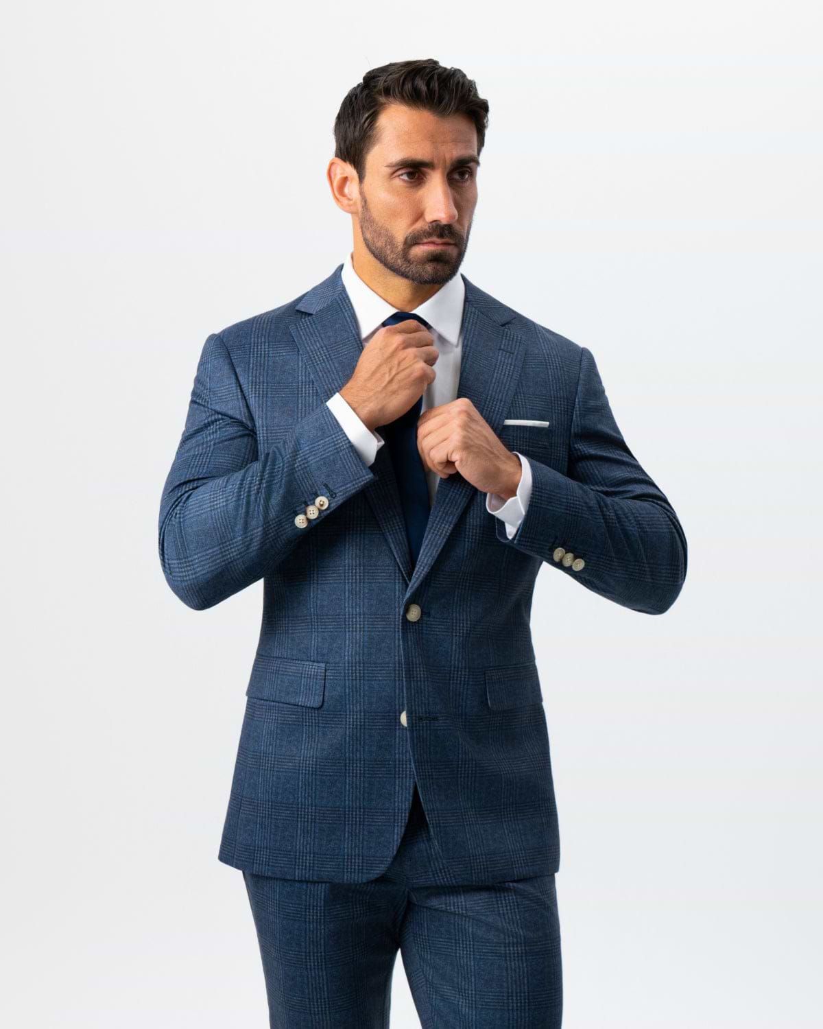 Athletic Fit Stretch Suit - Electric Blue and Black Plaid