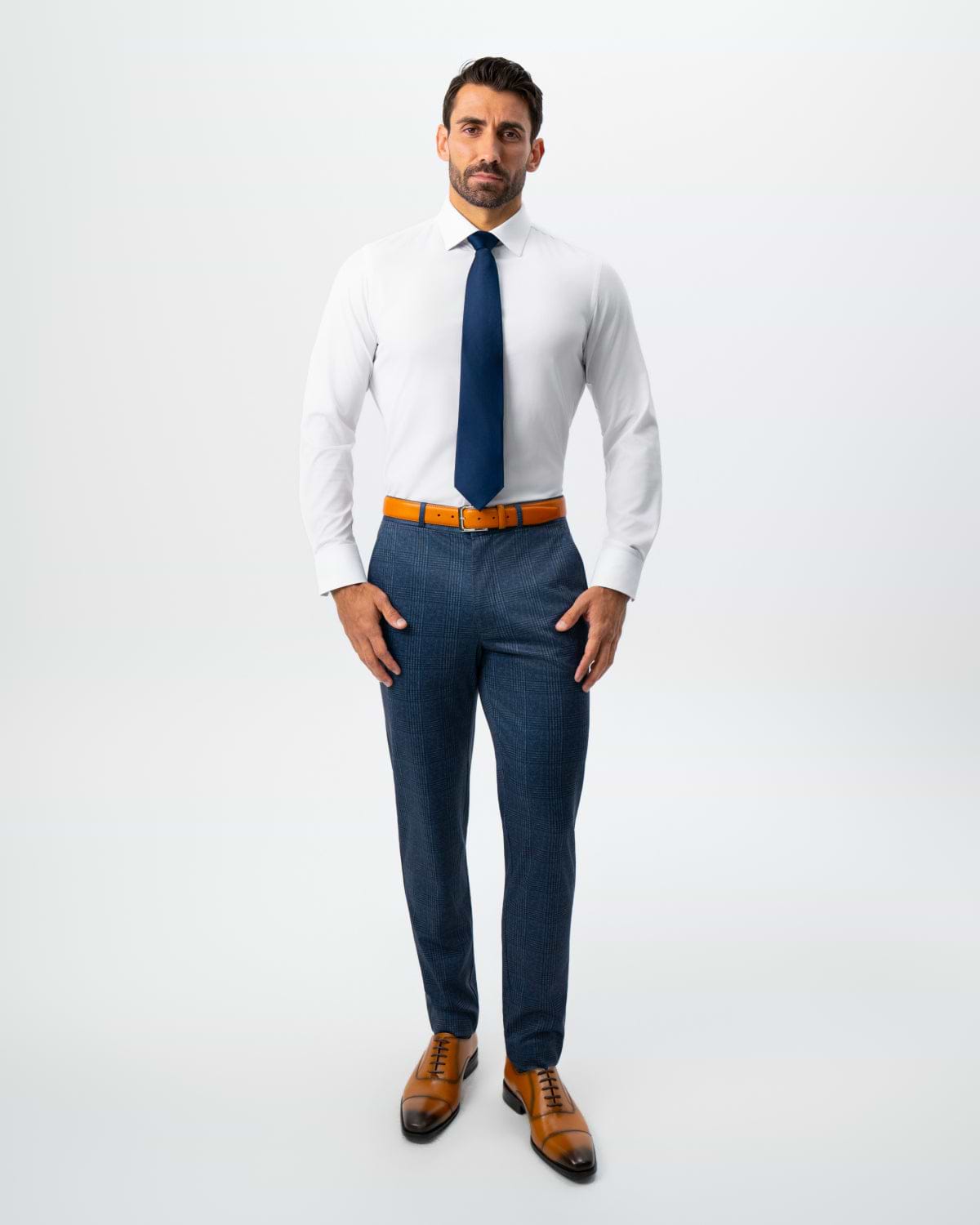 Athletic Fit Stretch Suit - Electric Blue and Black Plaid