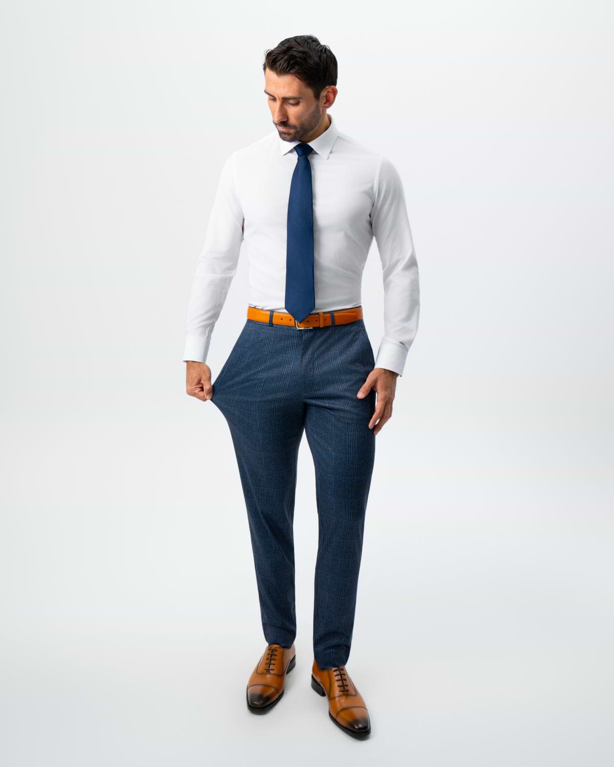Athletic Fit Stretch Suit - Electric Blue and Black Plaid