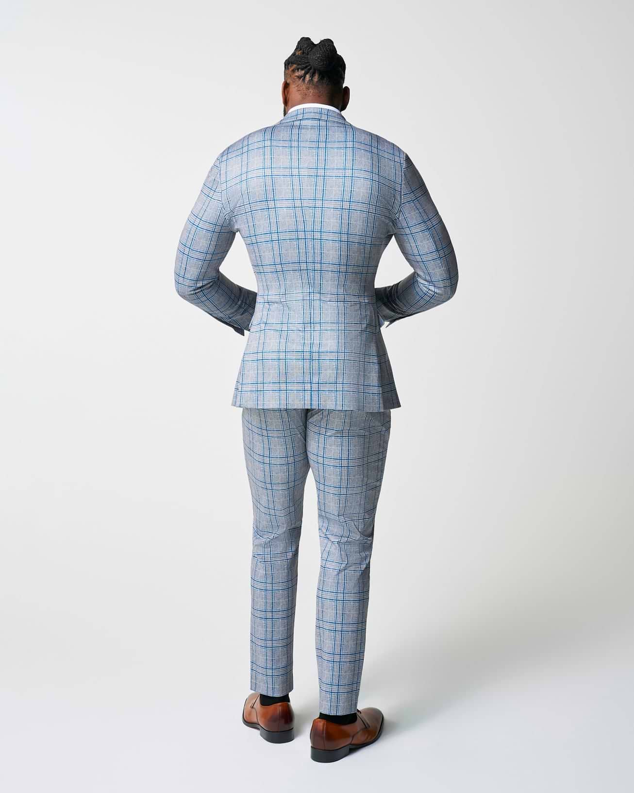 Athletic Fit Stretch Suit - Grey & Royal Blue Plaid
