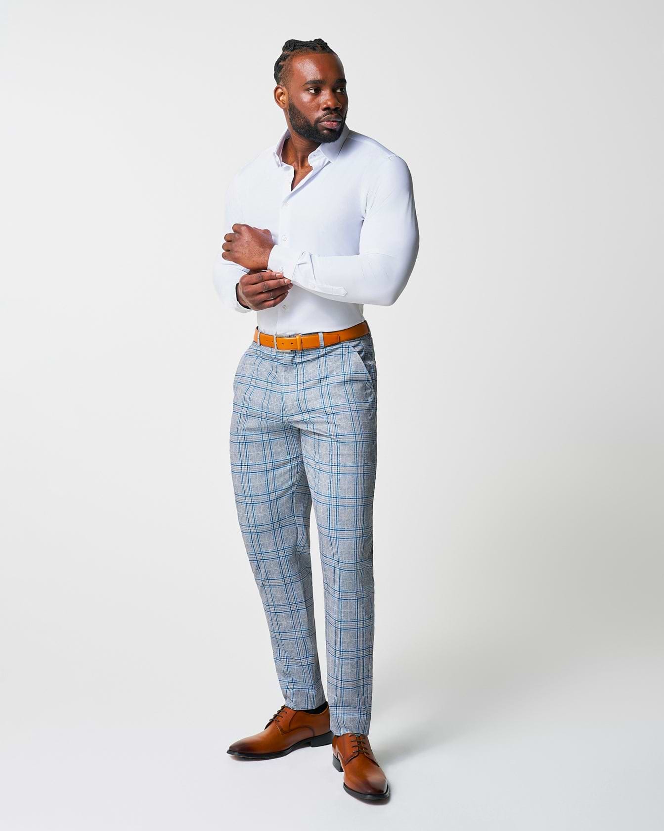 Athletic Fit Stretch Suit - Grey & Royal Blue Plaid