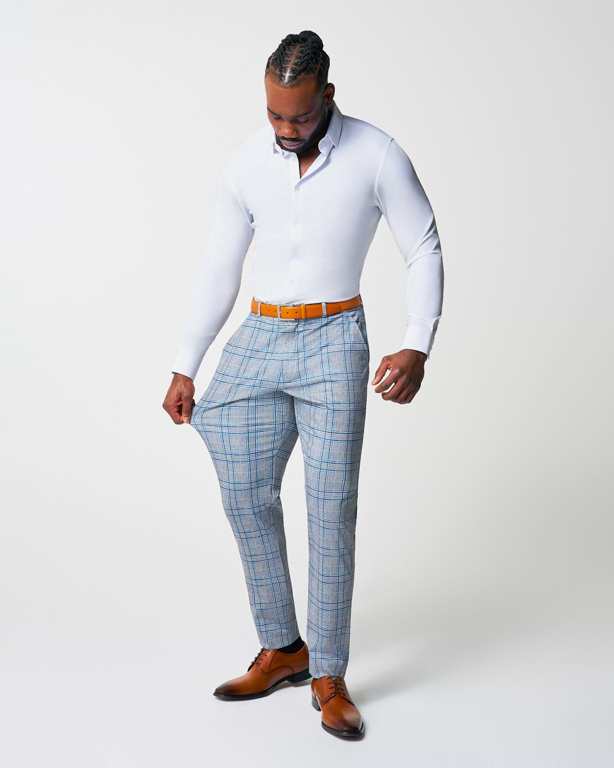 Athletic Fit Stretch Suit - Grey & Royal Blue Plaid