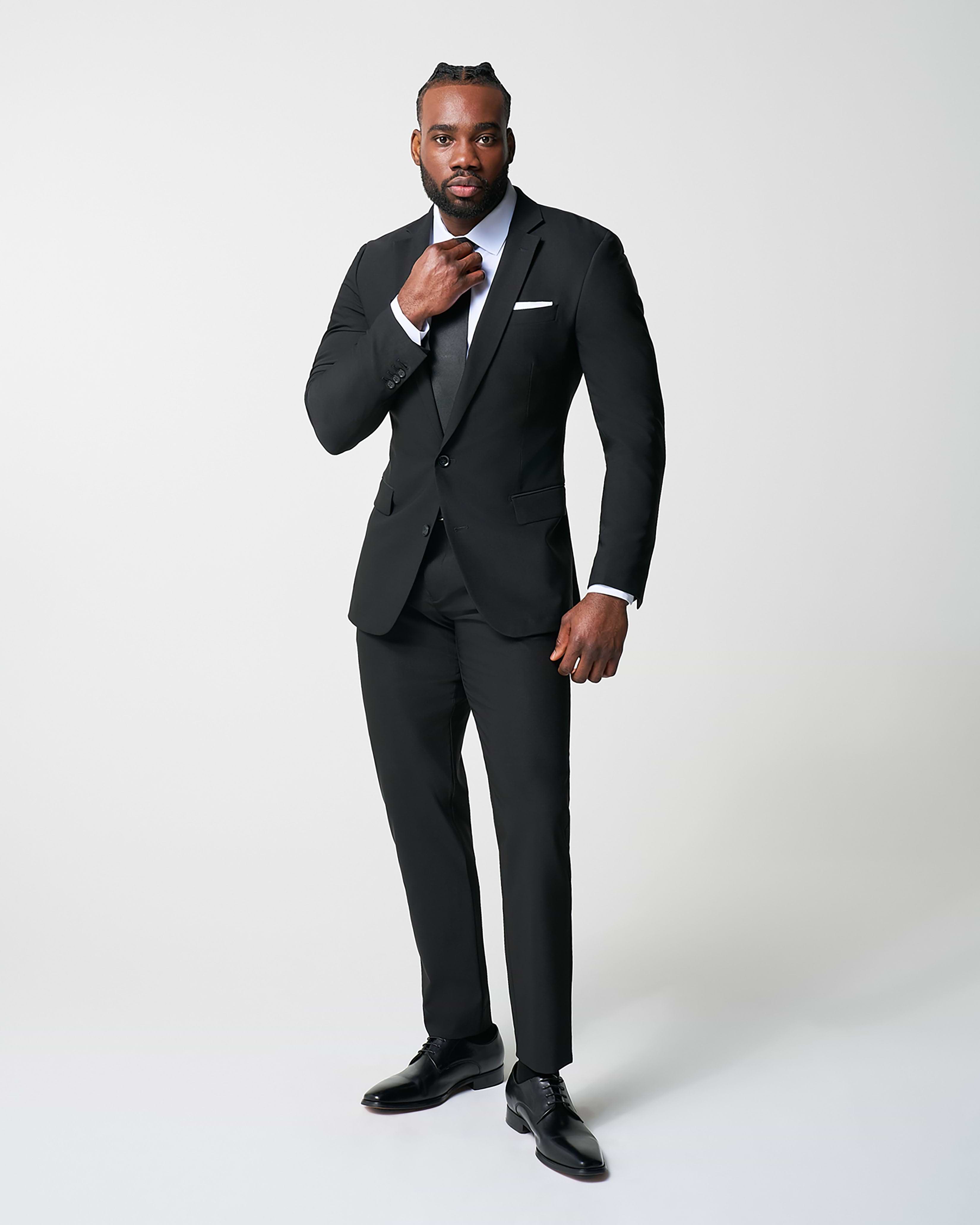 Athletic Fit Stretch Suit - Heathered Black