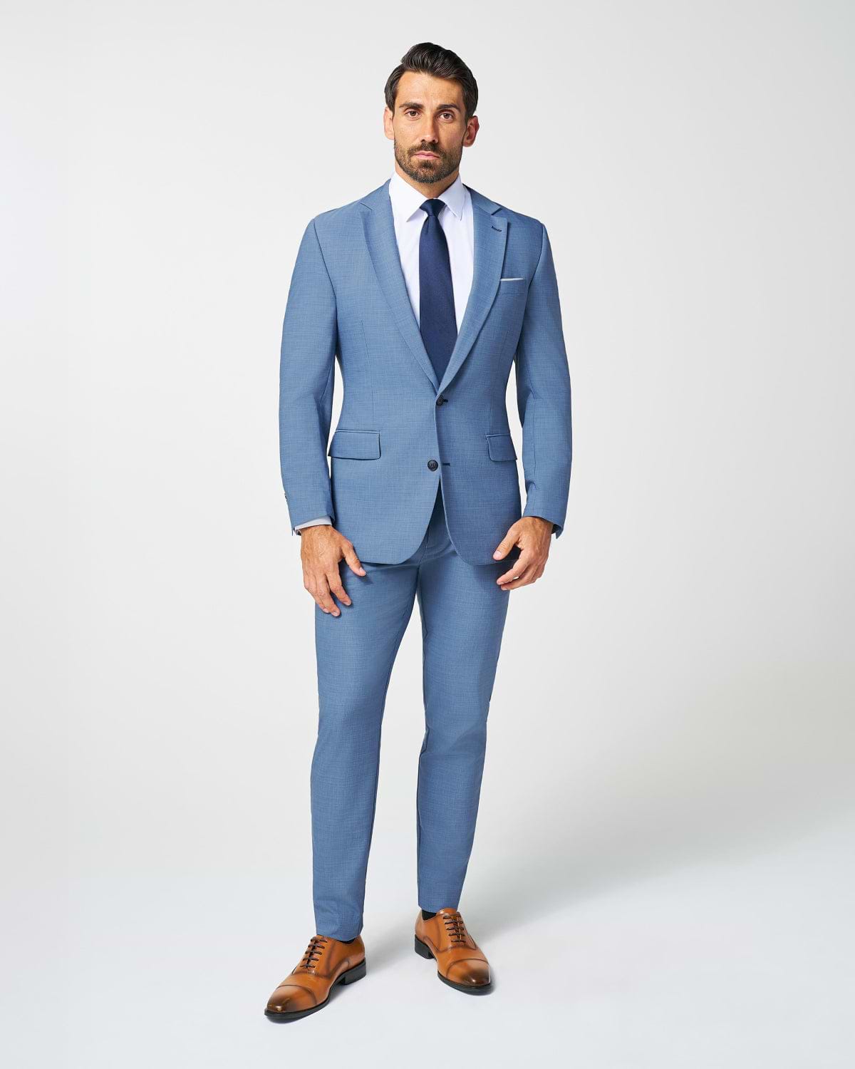 Athletic Fit Stretch Suit - Heathered Light Blue