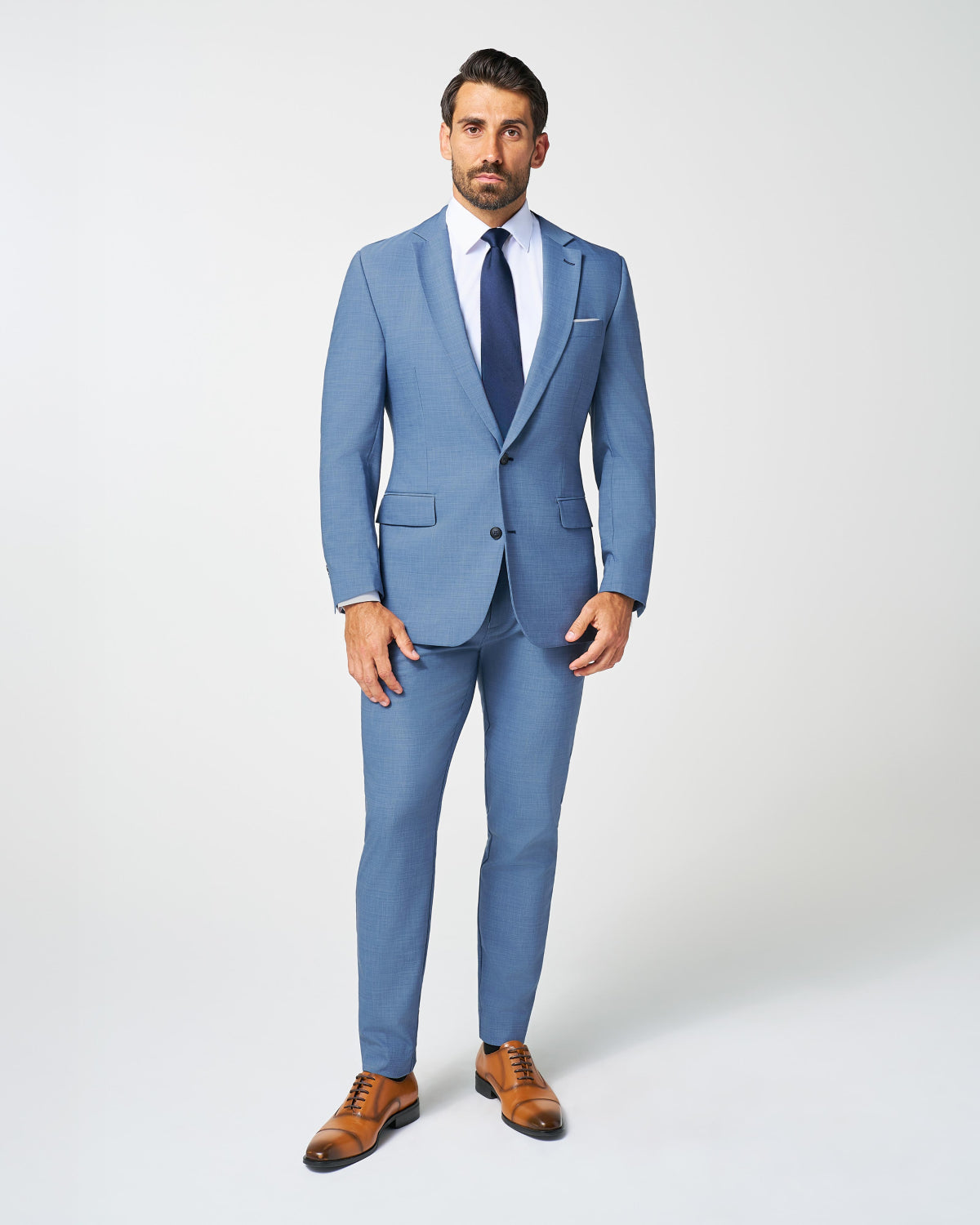 Athletic Fit Stretch Suit - Heathered Light Blue