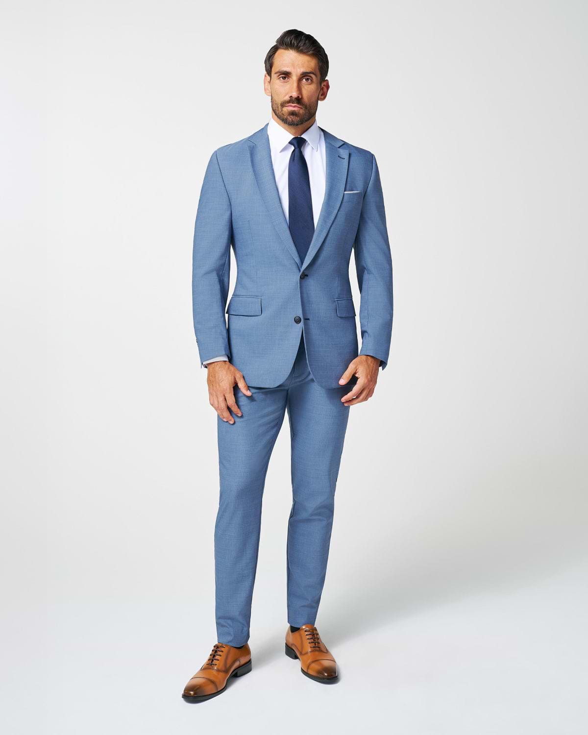 Athletic Fit Stretch Suit - Heathered Light Blue