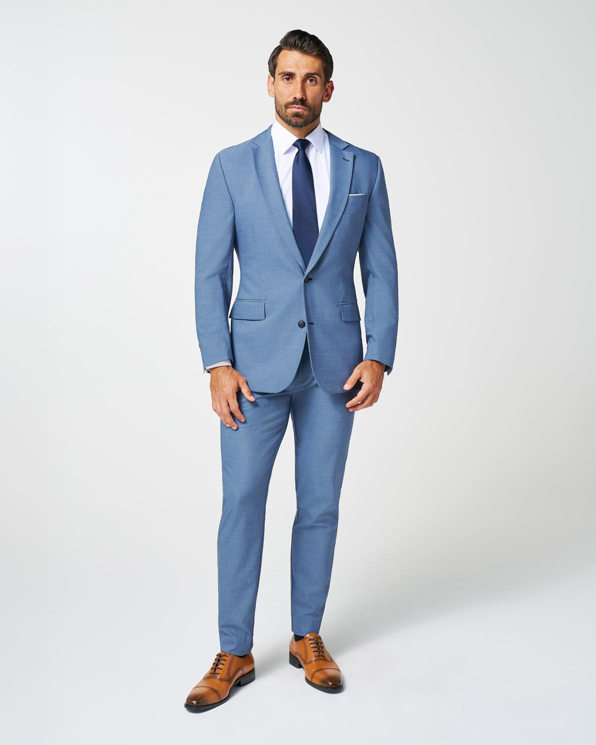 Athletic Fit Stretch Suit - Heathered Light Blue